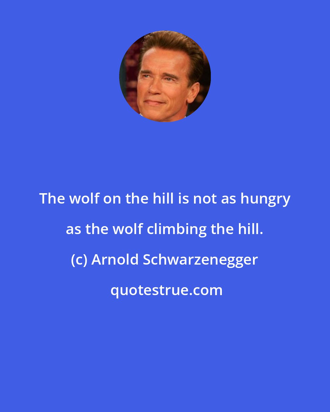 Arnold Schwarzenegger: The wolf on the hill is not as hungry as the wolf climbing the hill.