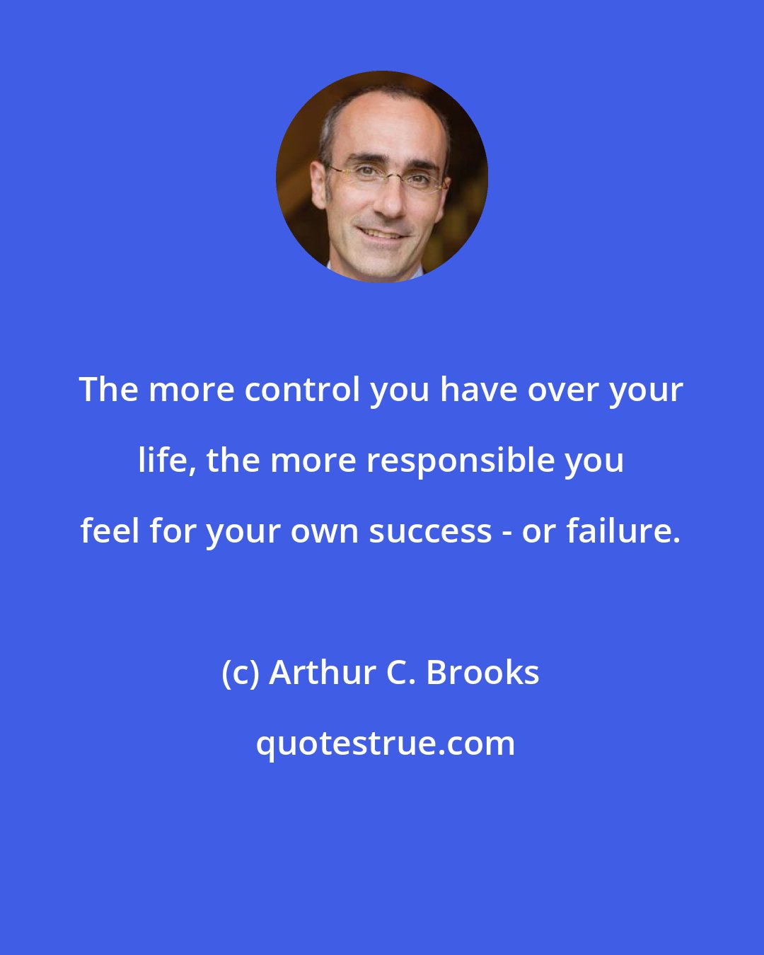 Arthur C. Brooks: The more control you have over your life, the more responsible you feel for your own success - or failure.