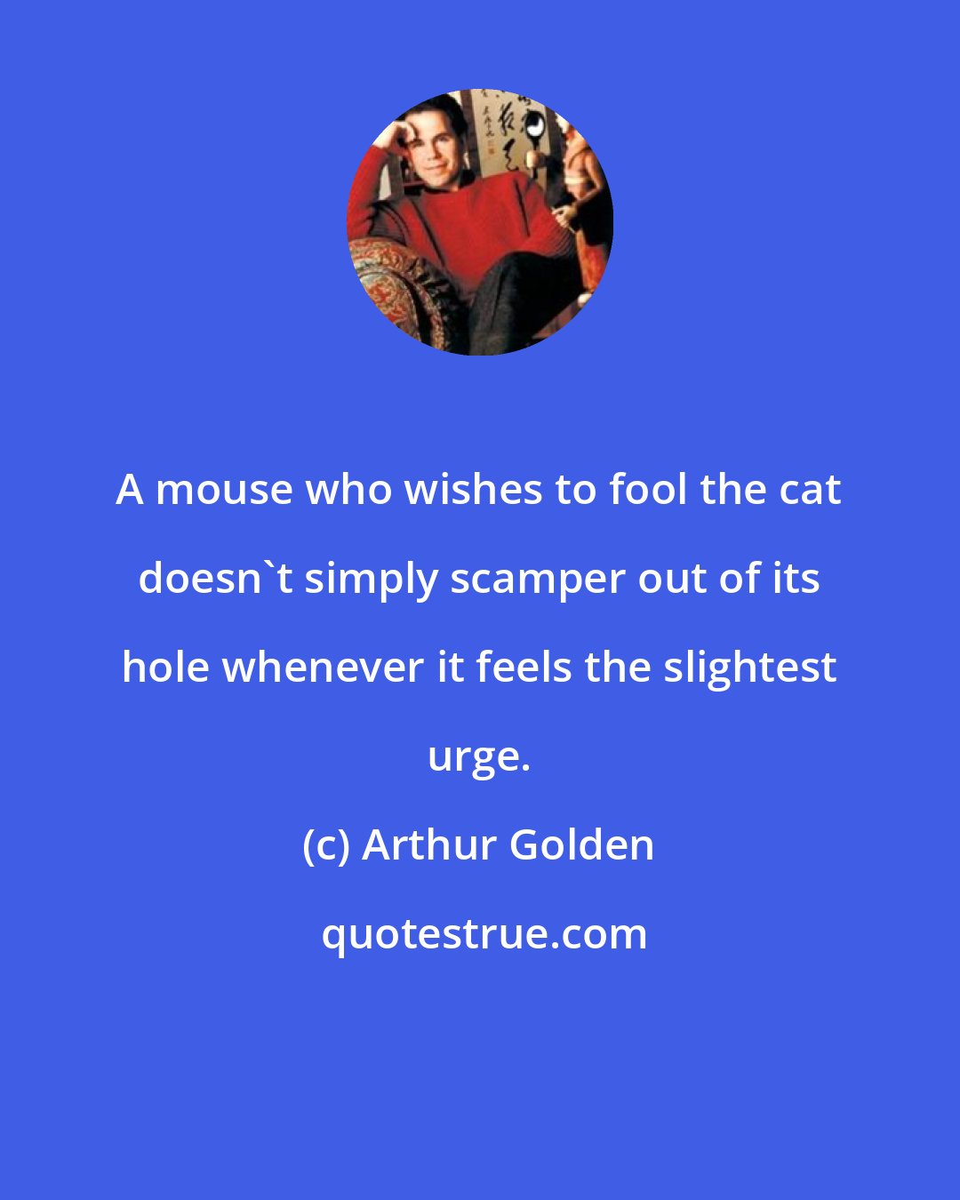 Arthur Golden: A mouse who wishes to fool the cat doesn't simply scamper out of its hole whenever it feels the slightest urge.