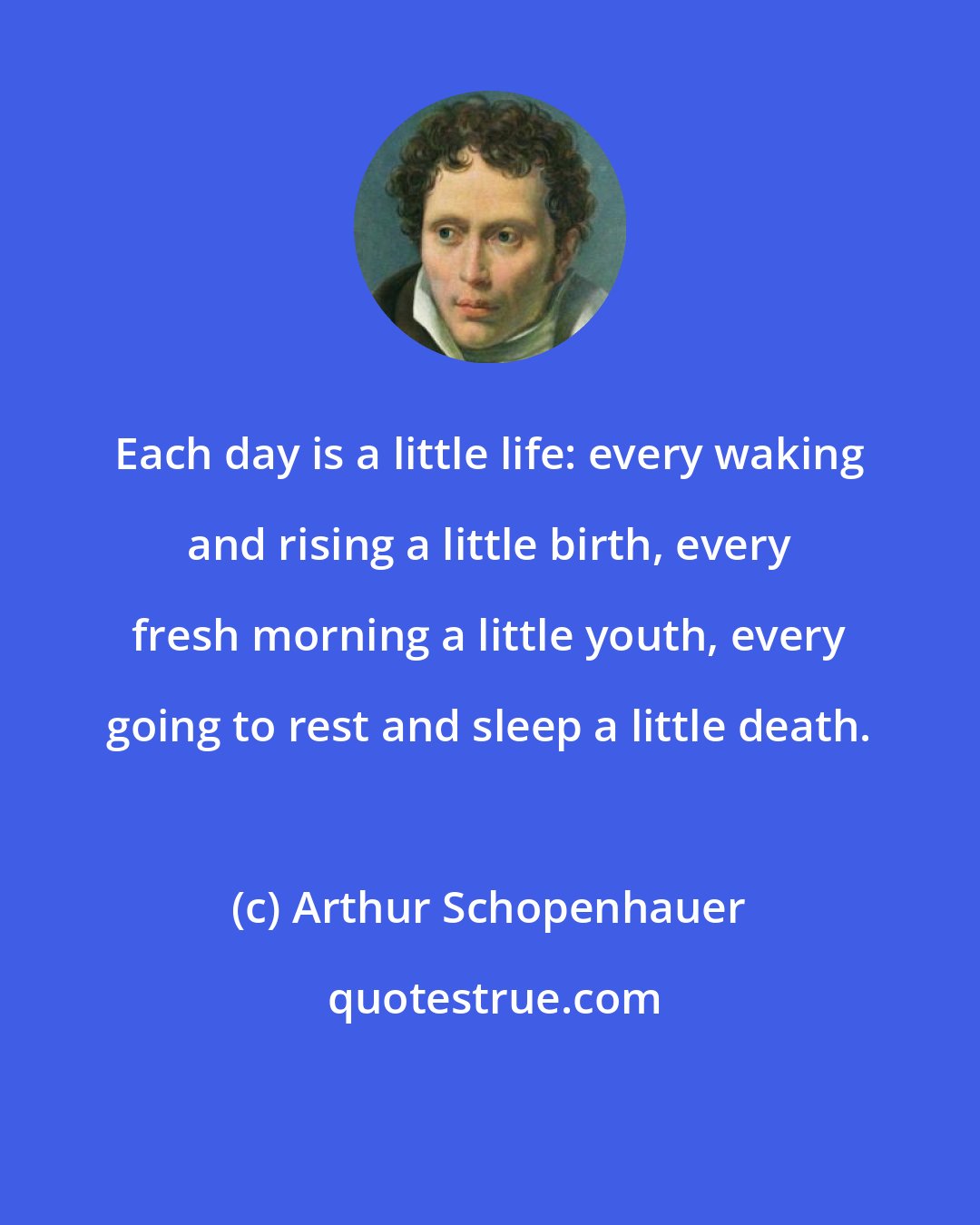 Arthur Schopenhauer: Each day is a little life: every waking and rising a little birth, every fresh morning a little youth, every going to rest and sleep a little death.