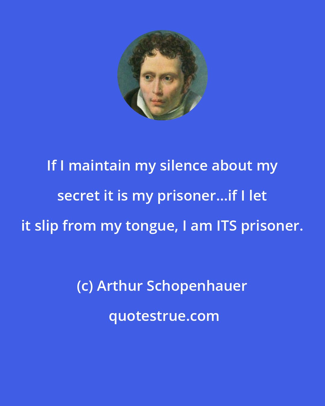 Arthur Schopenhauer: If I maintain my silence about my secret it is my prisoner...if I let it slip from my tongue, I am ITS prisoner.