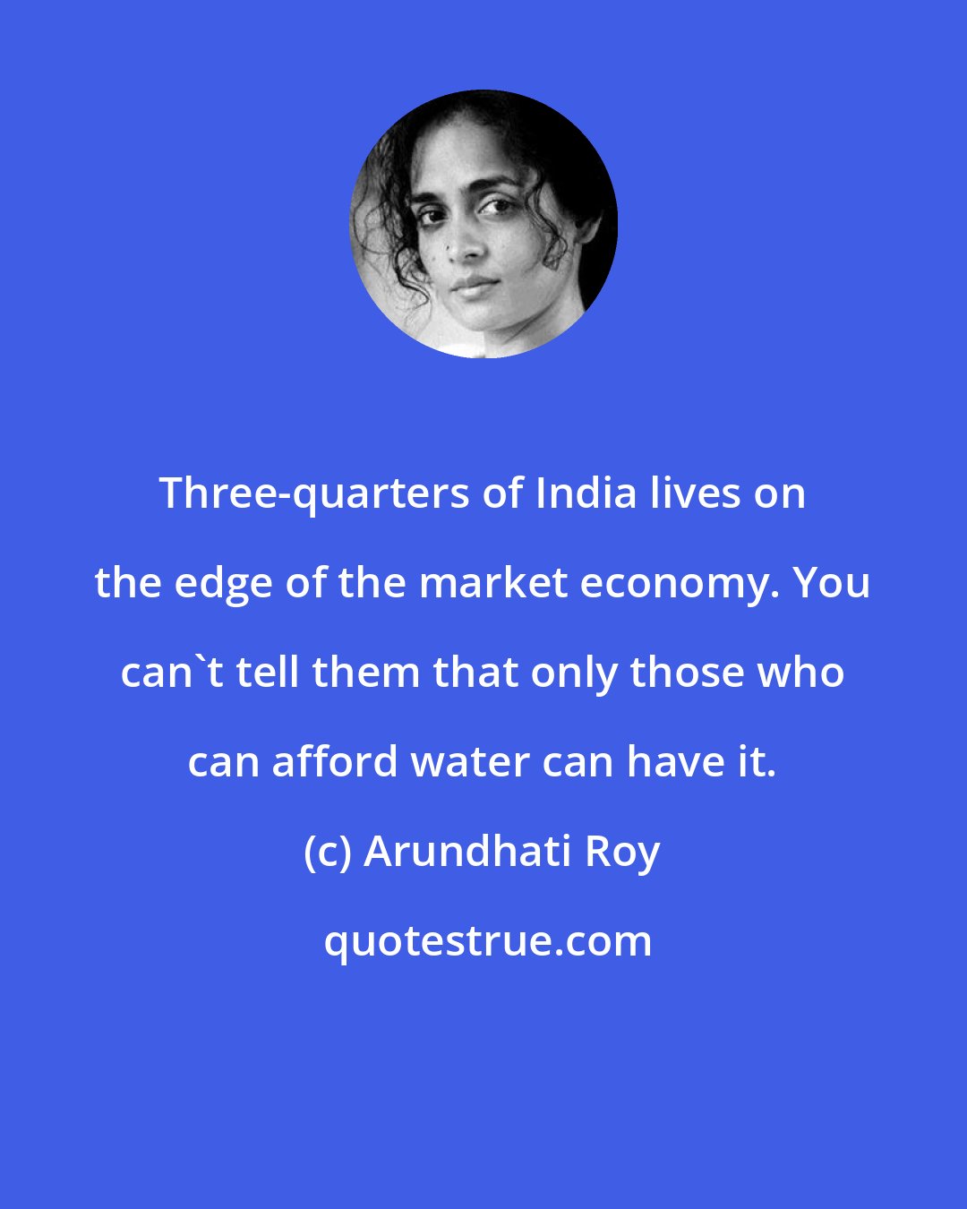 Arundhati Roy: Three-quarters of India lives on the edge of the market economy. You can't tell them that only those who can afford water can have it.