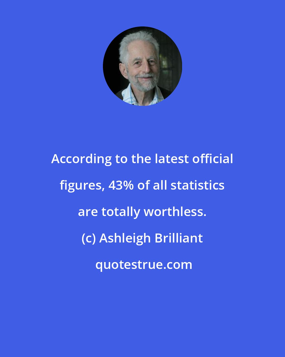 Ashleigh Brilliant: According to the latest official figures, 43% of all statistics are totally worthless.