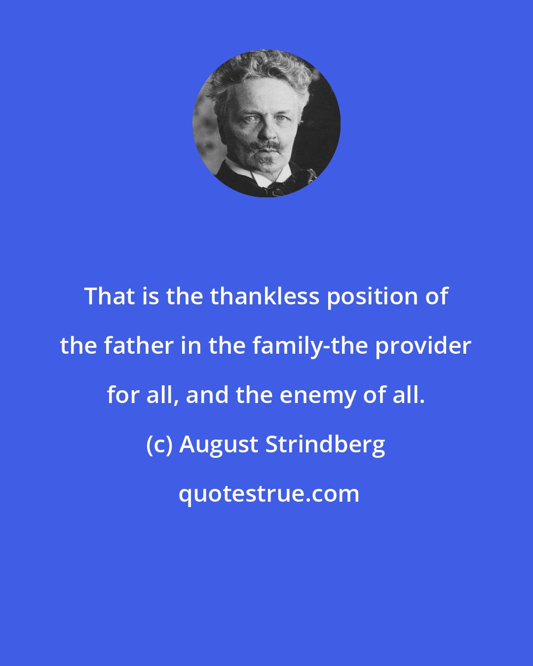 August Strindberg: That is the thankless position of the father in the family-the provider for all, and the enemy of all.