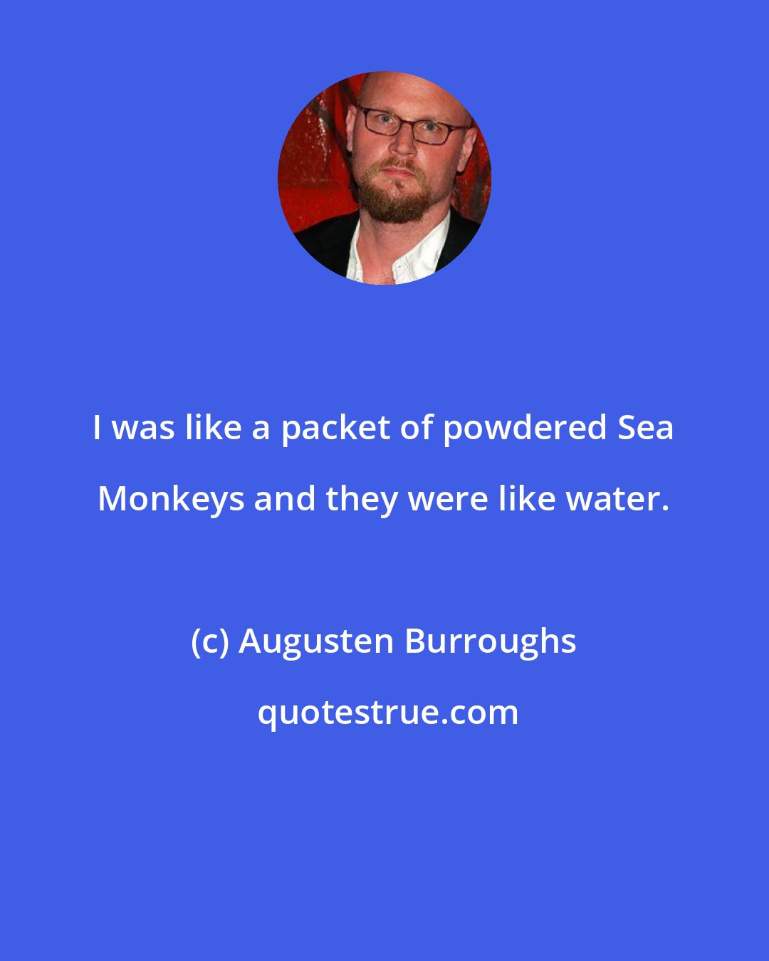 Augusten Burroughs: I was like a packet of powdered Sea Monkeys and they were like water.