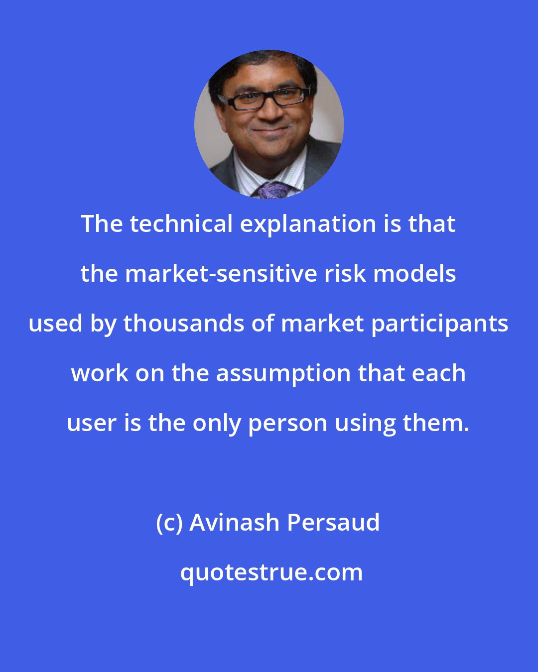 Avinash Persaud: The technical explanation is that the market-sensitive risk models used by thousands of market participants work on the assumption that each user is the only person using them.