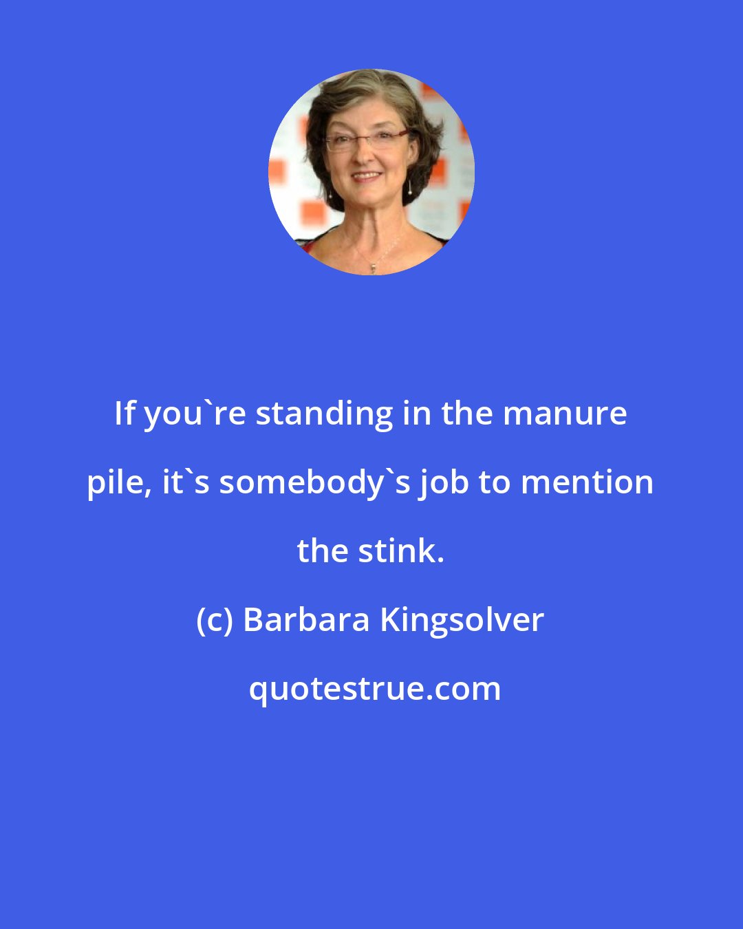 Barbara Kingsolver: If you're standing in the manure pile, it's somebody's job to mention the stink.