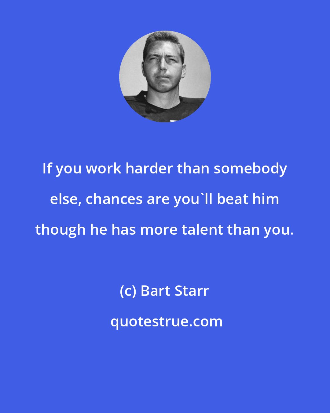 Bart Starr: If you work harder than somebody else, chances are you'll beat him though he has more talent than you.