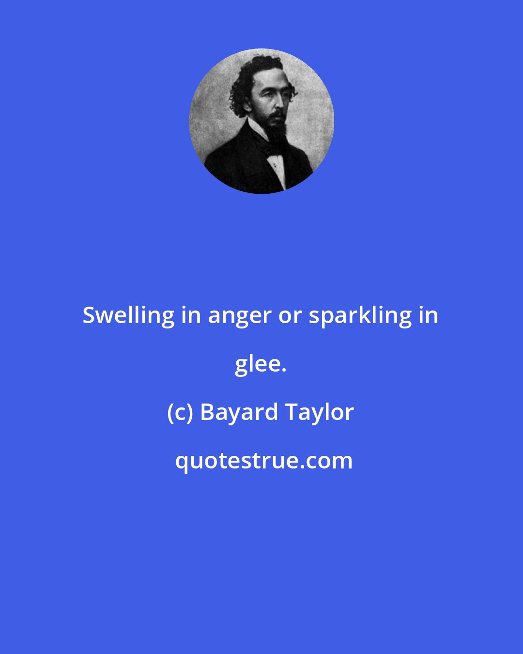 Bayard Taylor: Swelling in anger or sparkling in glee.