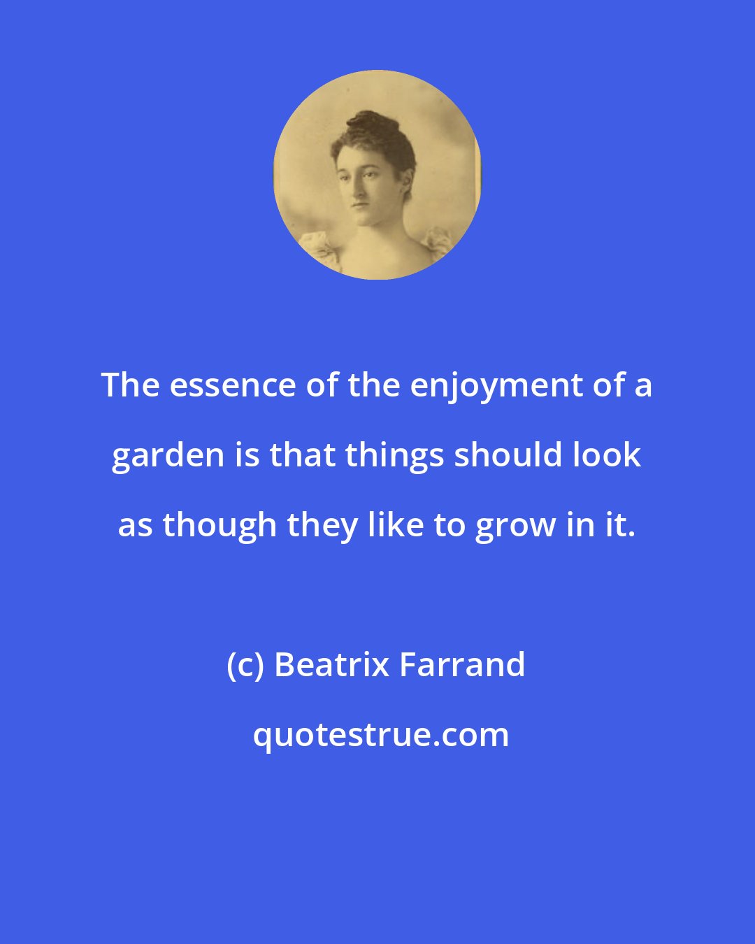 Beatrix Farrand: The essence of the enjoyment of a garden is that things should look as though they like to grow in it.