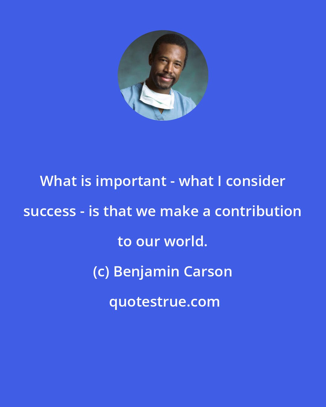 Benjamin Carson: What is important - what I consider success - is that we make a contribution to our world.