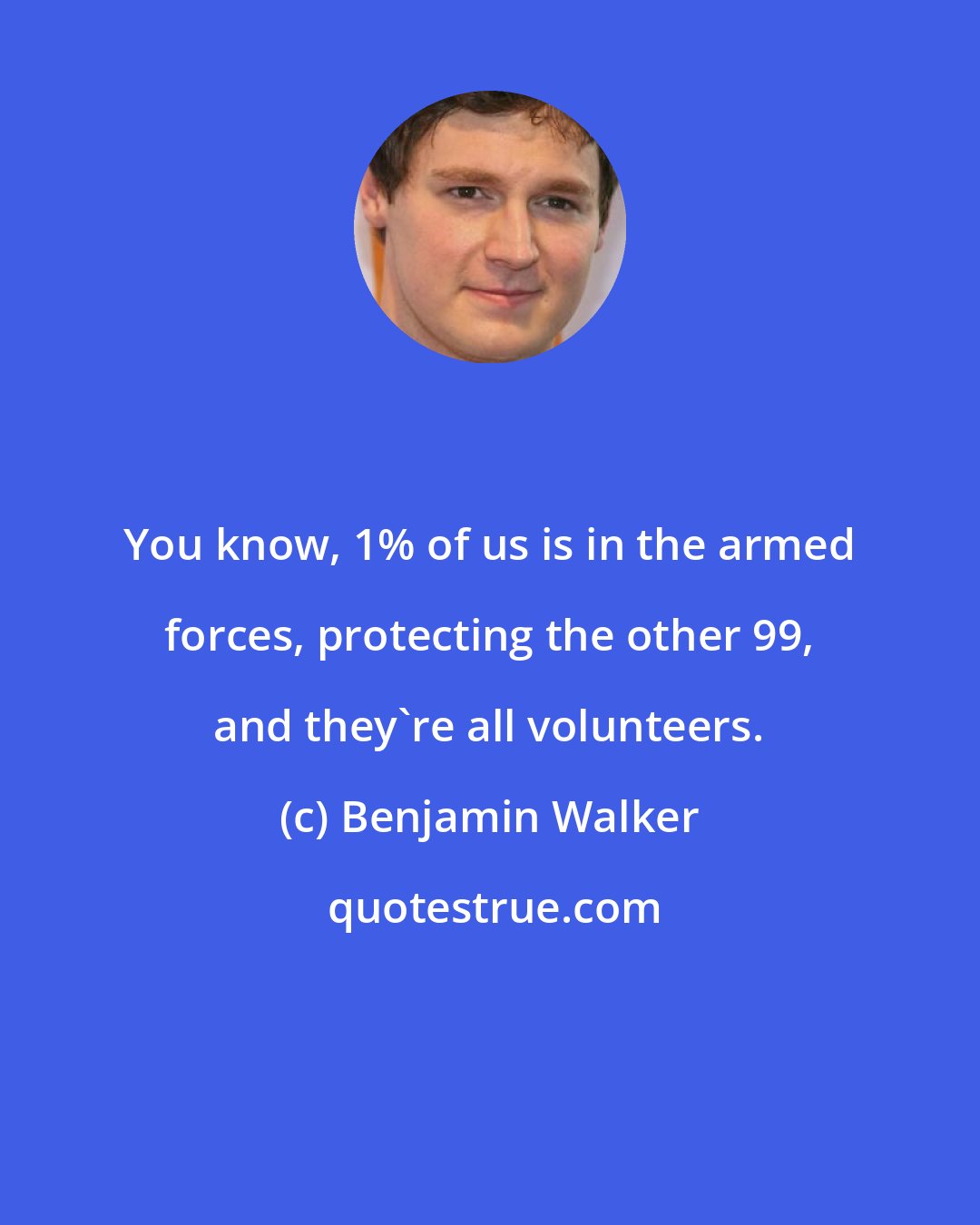 Benjamin Walker: You know, 1% of us is in the armed forces, protecting the other 99, and they're all volunteers.
