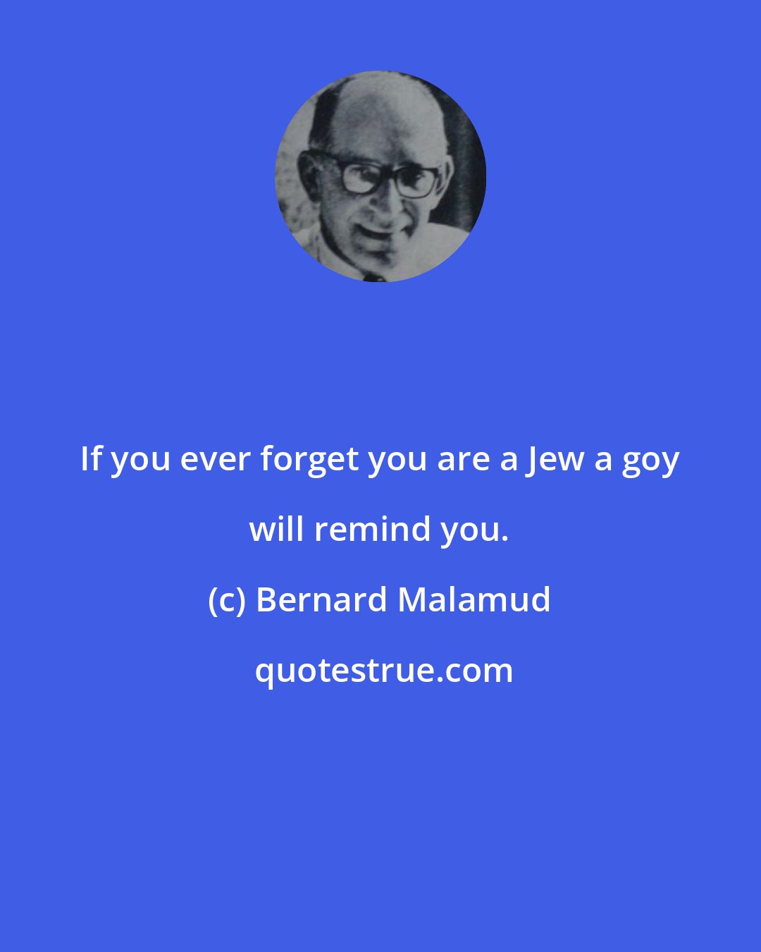 Bernard Malamud: If you ever forget you are a Jew a goy will remind you.