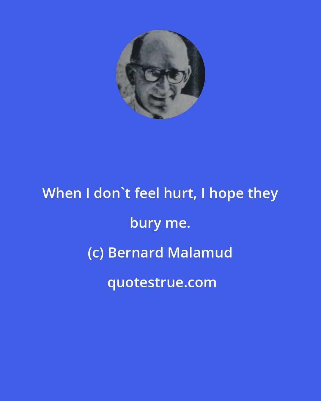 Bernard Malamud: When I don't feel hurt, I hope they bury me.