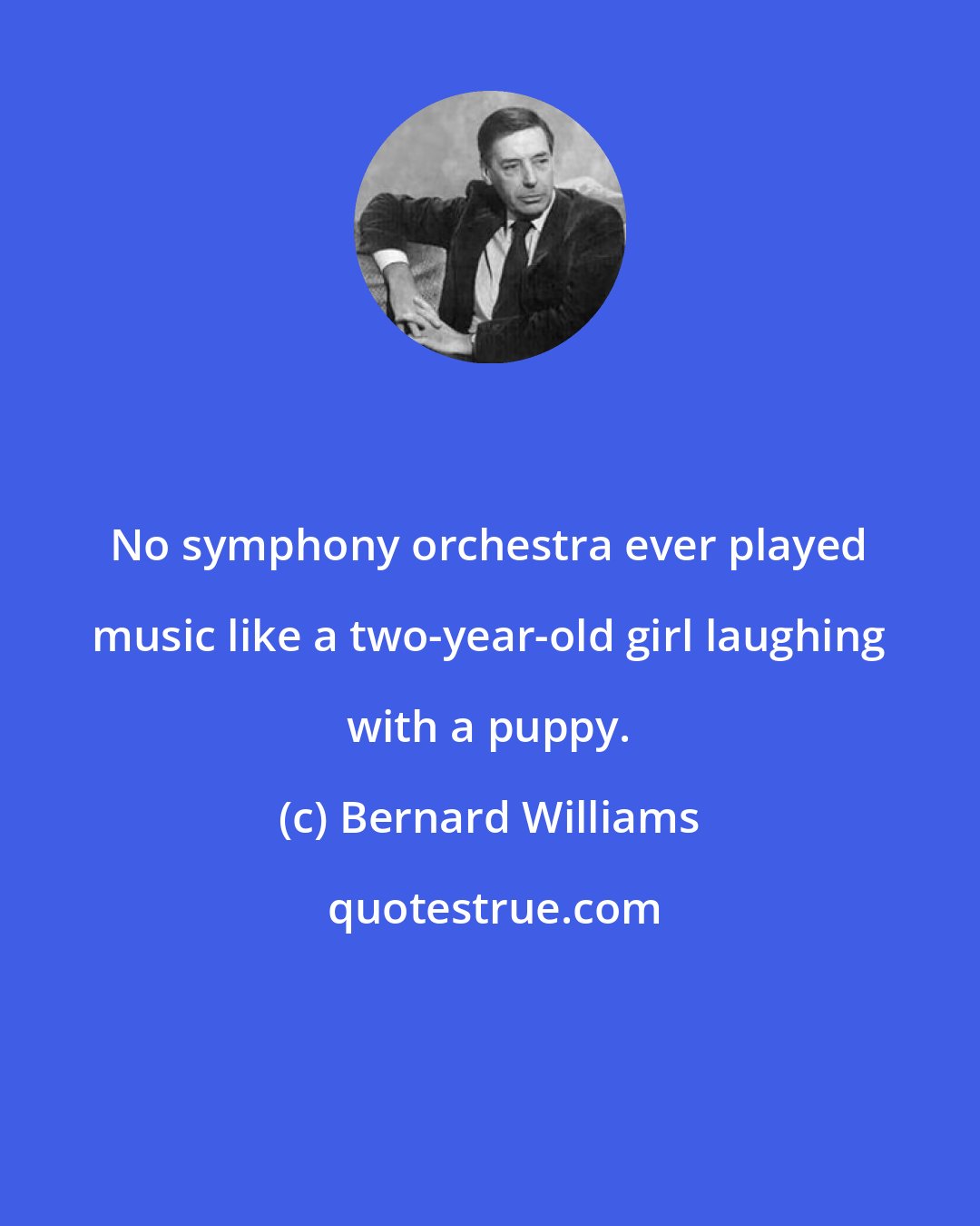 Bernard Williams: No symphony orchestra ever played music like a two-year-old girl laughing with a puppy.