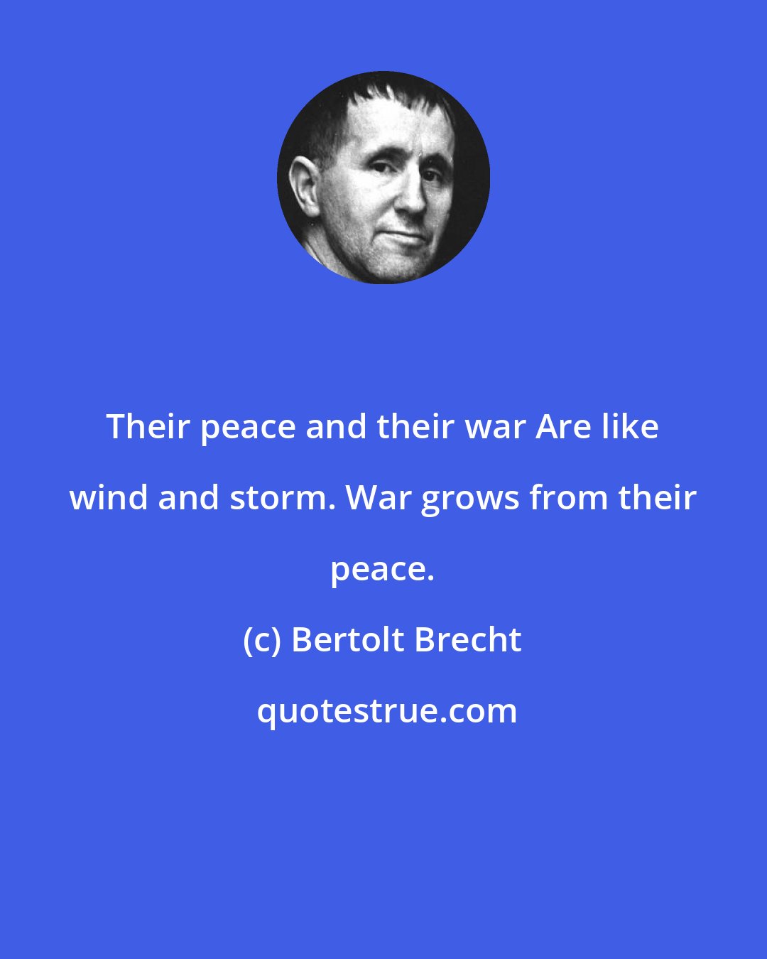 Bertolt Brecht: Their peace and their war Are like wind and storm. War grows from their peace.