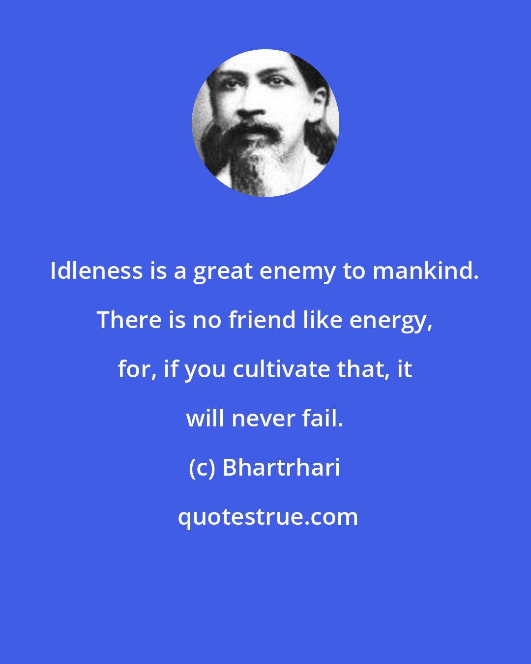 Bhartrhari: Idleness is a great enemy to mankind. There is no friend like energy, for, if you cultivate that, it will never fail.