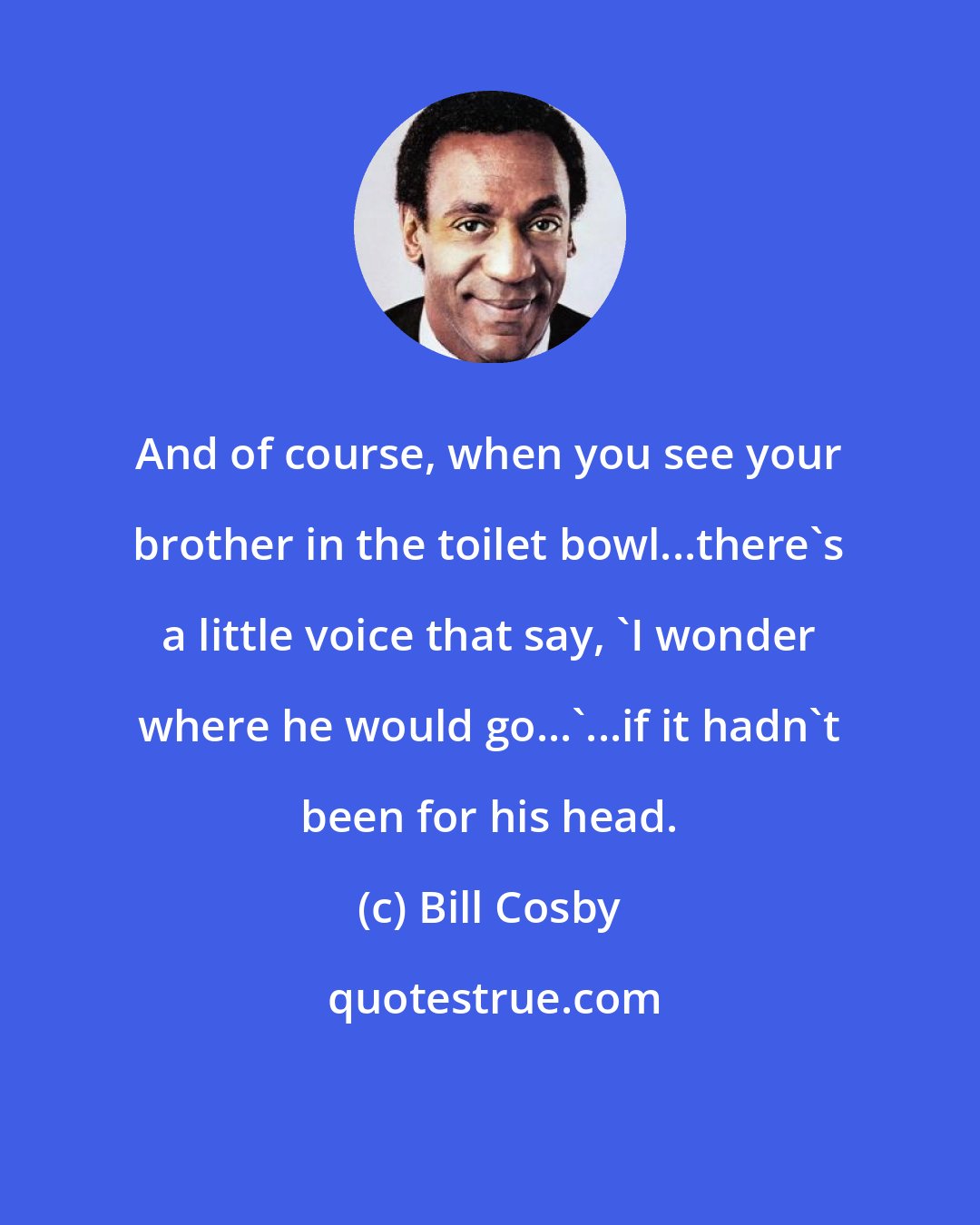 Bill Cosby: And of course, when you see your brother in the toilet bowl...there's a little voice that say, 'I wonder where he would go...'...if it hadn't been for his head.