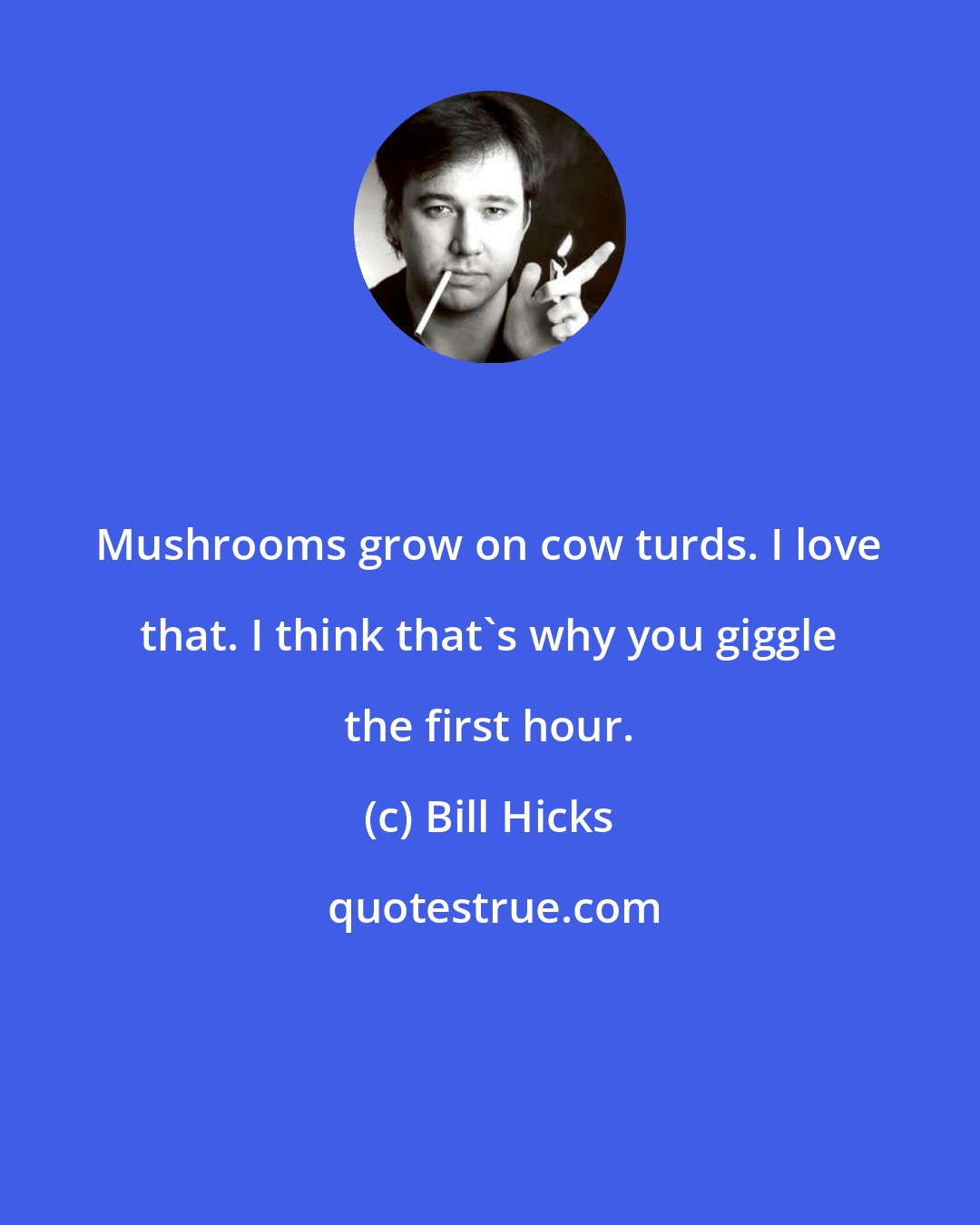 Bill Hicks: Mushrooms grow on cow turds. I love that. I think that's why you giggle the first hour.