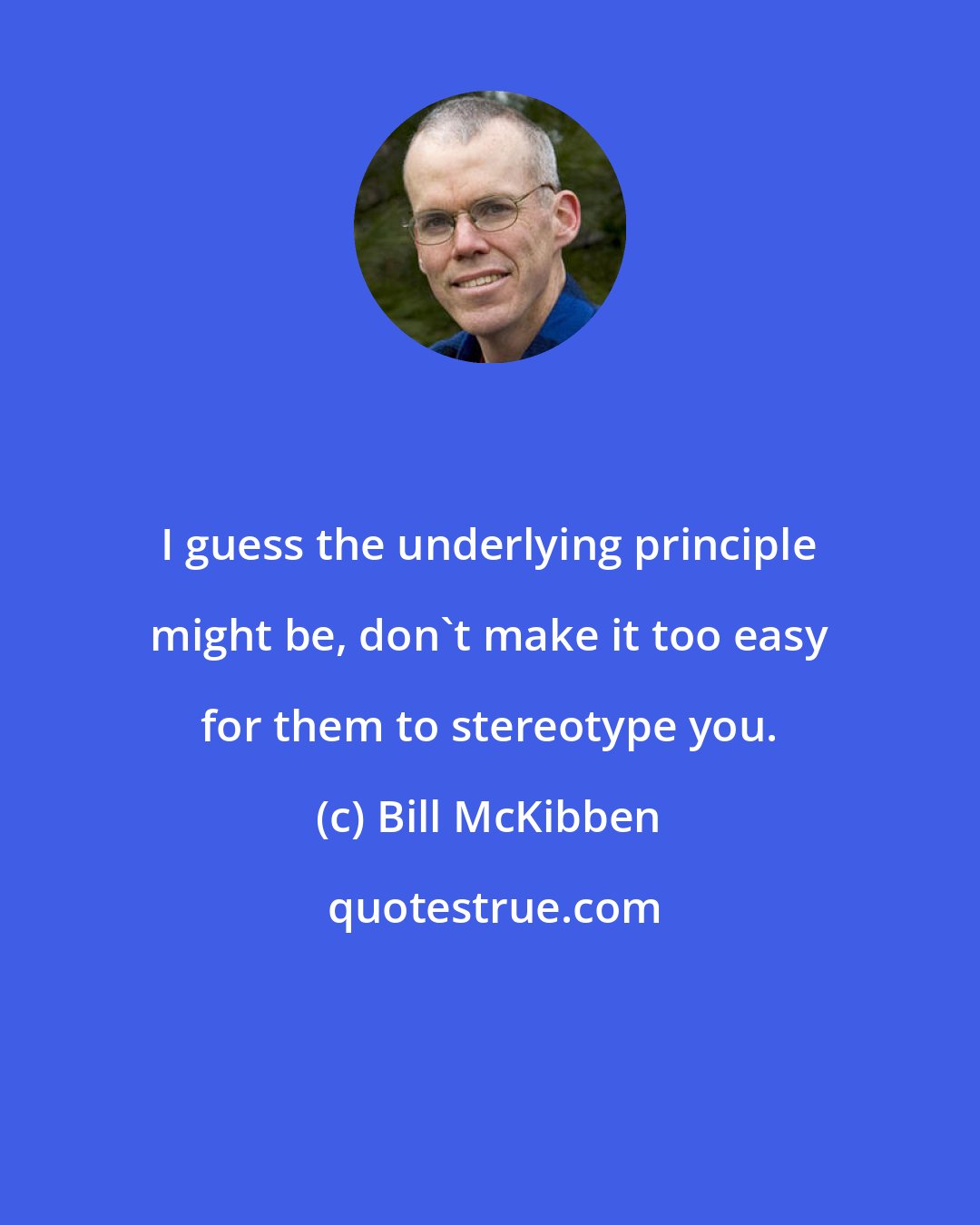 Bill McKibben: I guess the underlying principle might be, don't make it too easy for them to stereotype you.