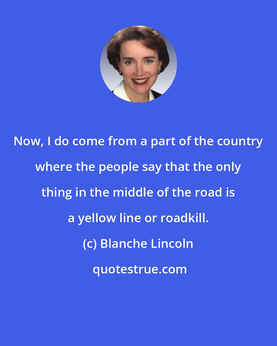 Blanche Lincoln: Now, I do come from a part of the country where the people say that the only thing in the middle of the road is a yellow line or roadkill.