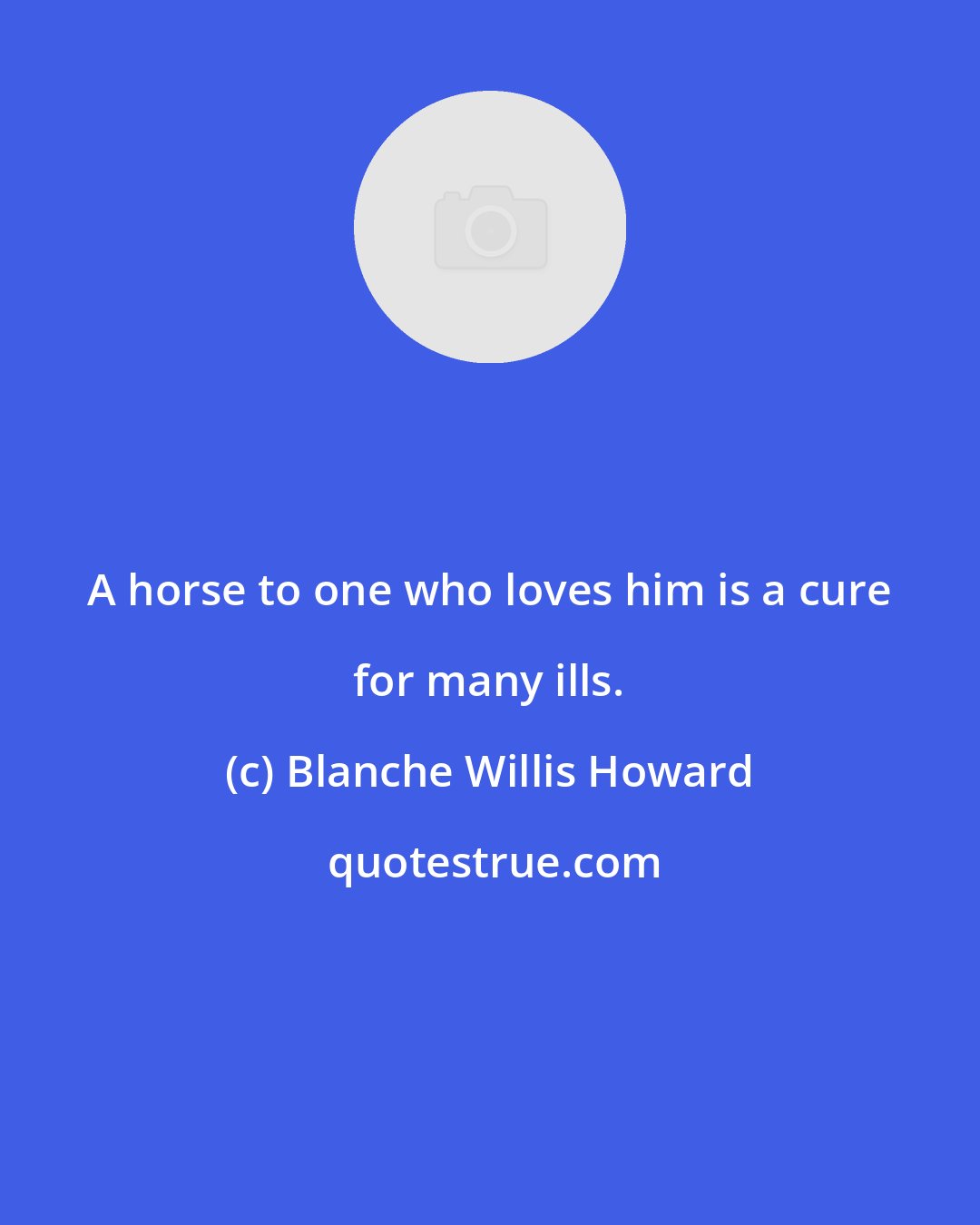 Blanche Willis Howard: A horse to one who loves him is a cure for many ills.