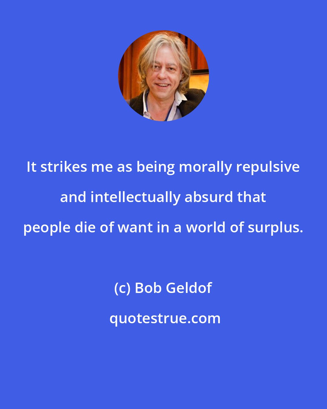 Bob Geldof: It strikes me as being morally repulsive and intellectually absurd that people die of want in a world of surplus.