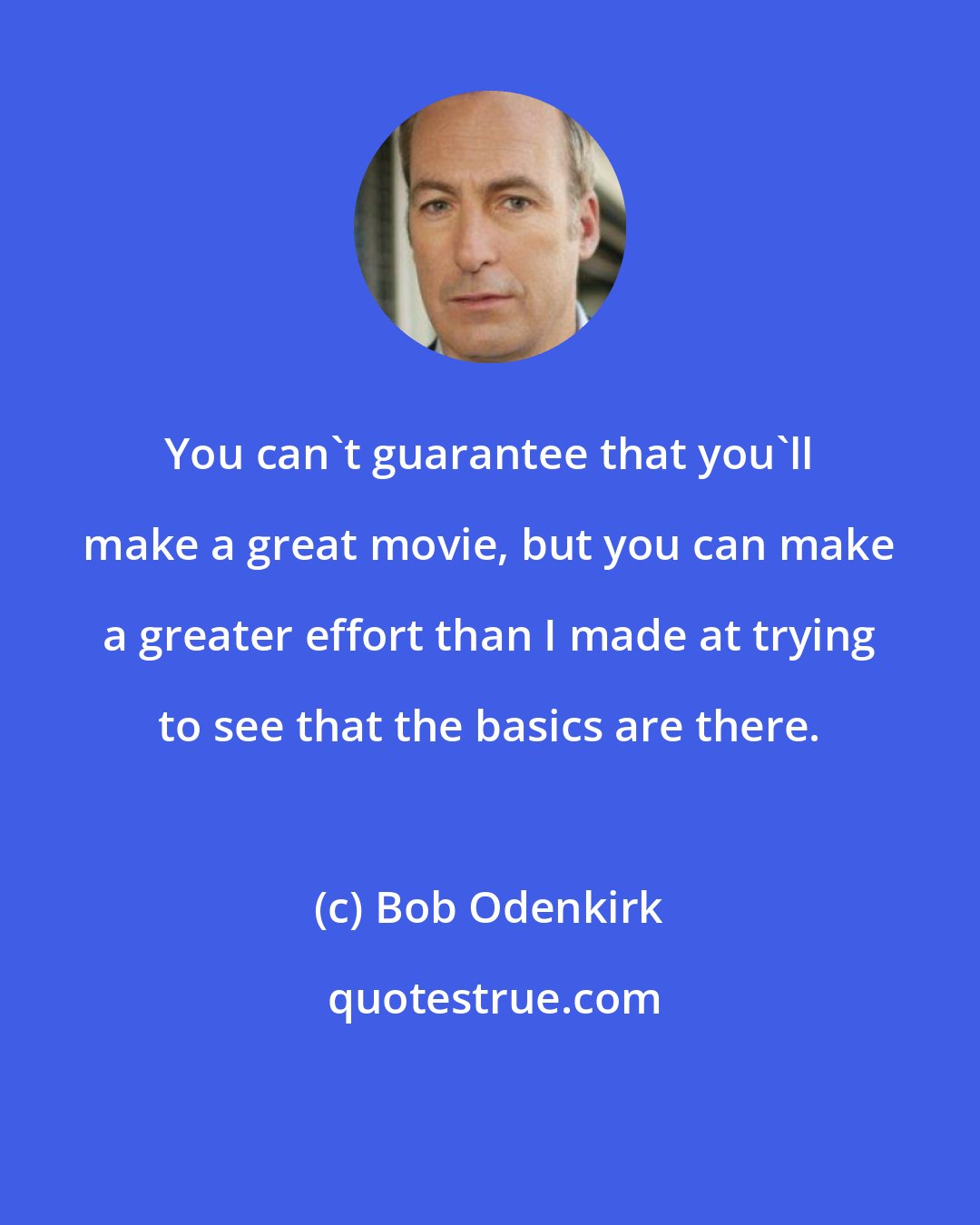 Bob Odenkirk: You can't guarantee that you'll make a great movie, but you can make a greater effort than I made at trying to see that the basics are there.