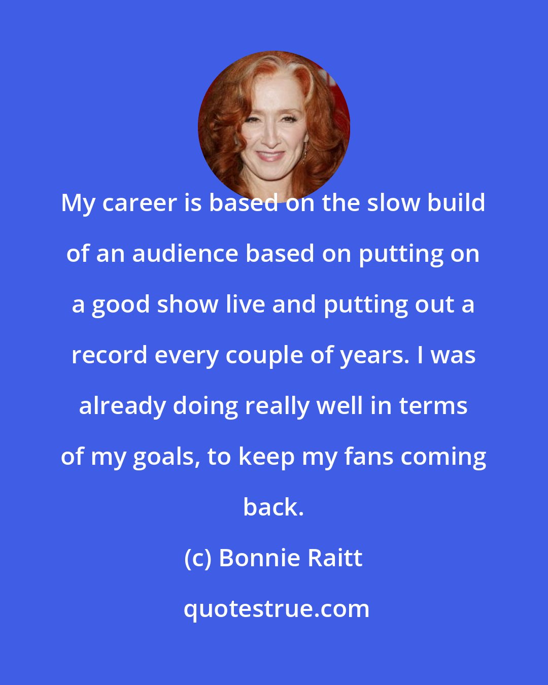 Bonnie Raitt: My career is based on the slow build of an audience based on putting on a good show live and putting out a record every couple of years. I was already doing really well in terms of my goals, to keep my fans coming back.