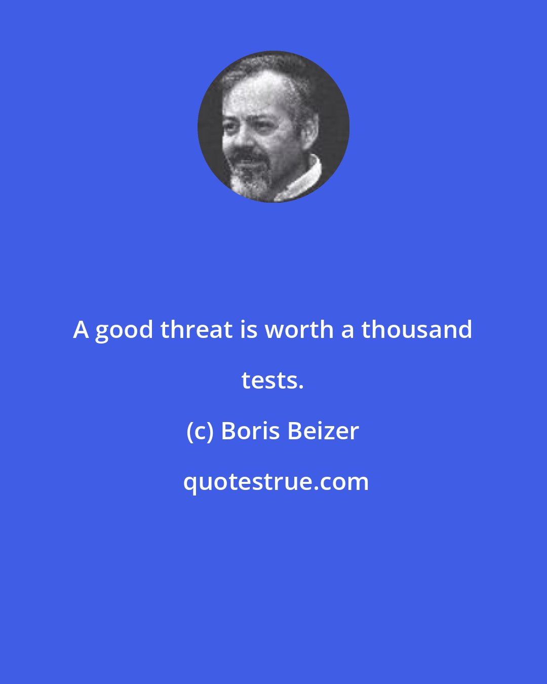 Boris Beizer: A good threat is worth a thousand tests.