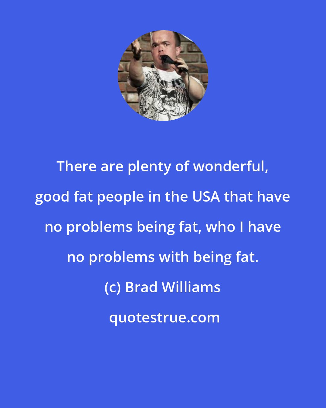 Brad Williams: There are plenty of wonderful, good fat people in the USA that have no problems being fat, who I have no problems with being fat.