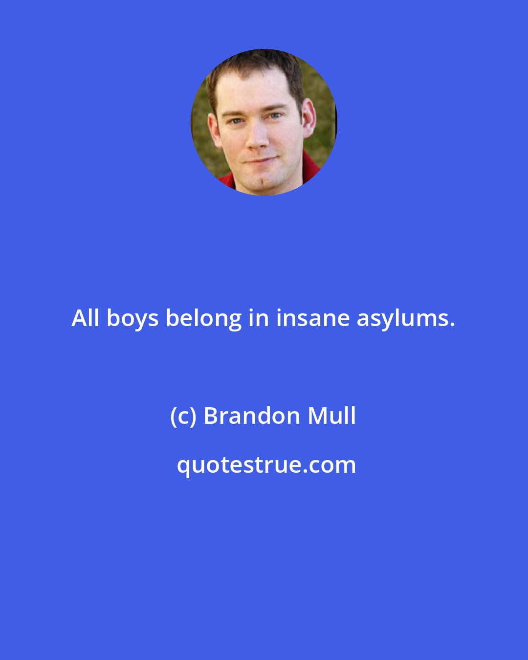 Brandon Mull: All boys belong in insane asylums.