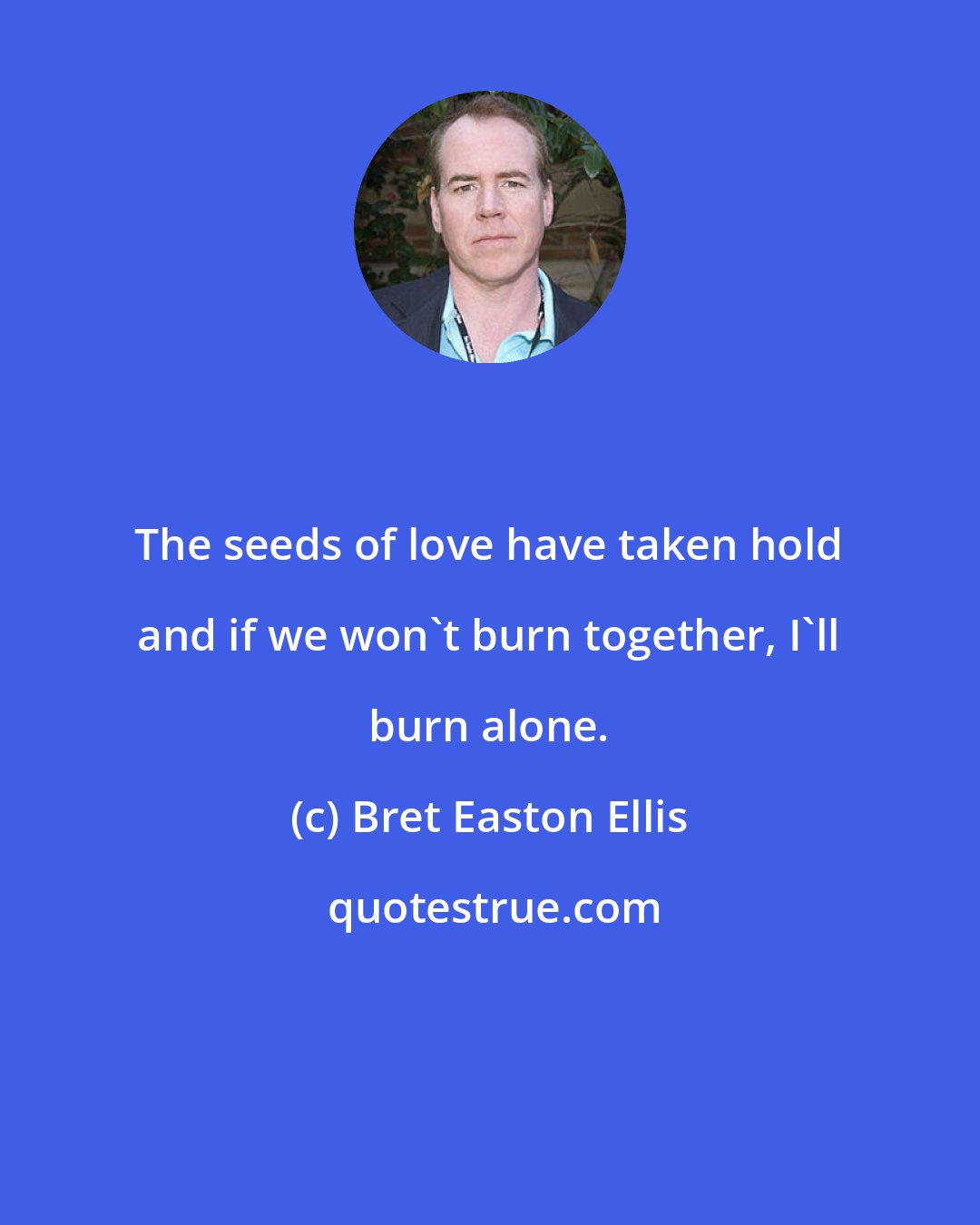 Bret Easton Ellis: The seeds of love have taken hold and if we won't burn together, I'll burn alone.