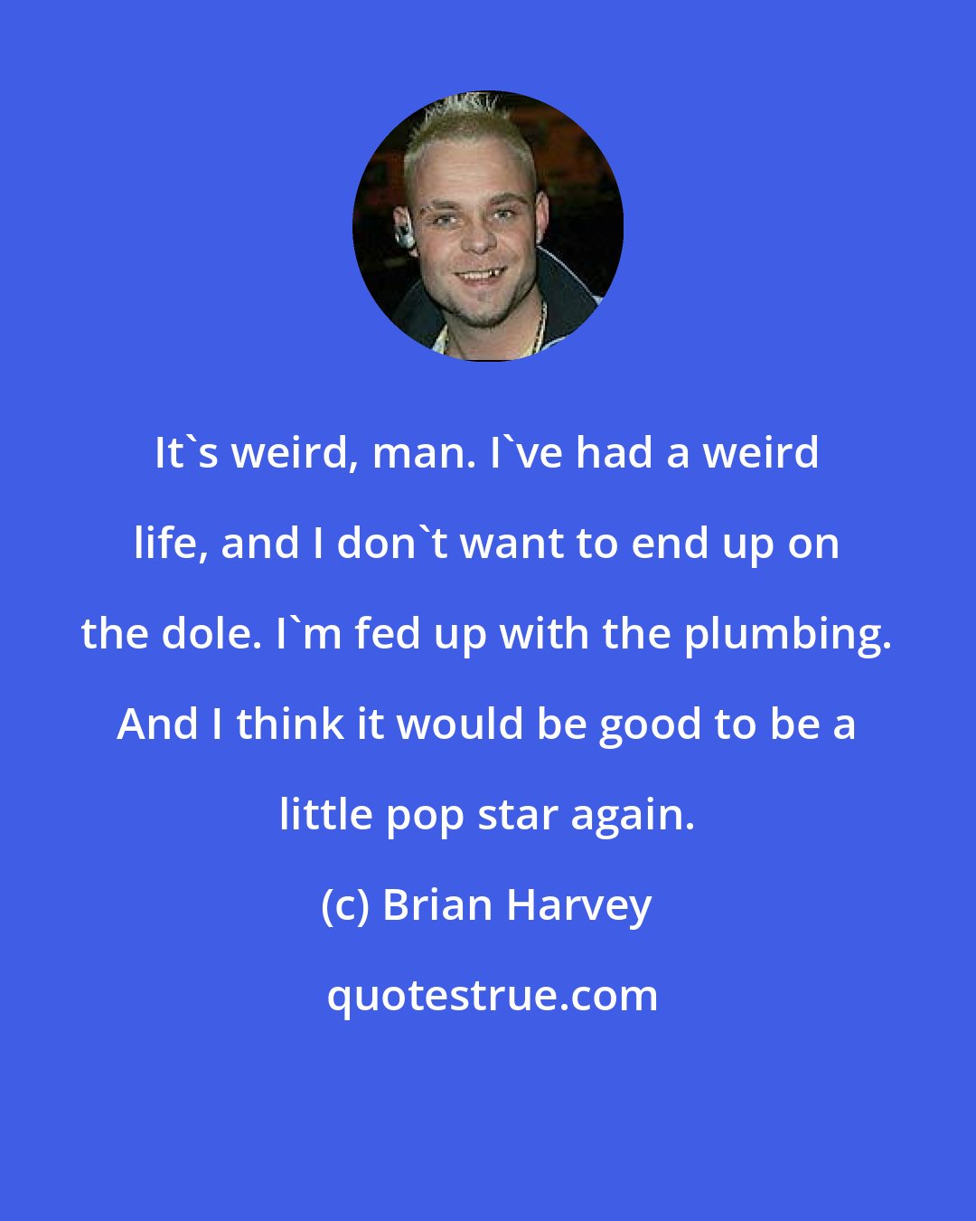 Brian Harvey: It's weird, man. I've had a weird life, and I don't want to end up on the dole. I'm fed up with the plumbing. And I think it would be good to be a little pop star again.
