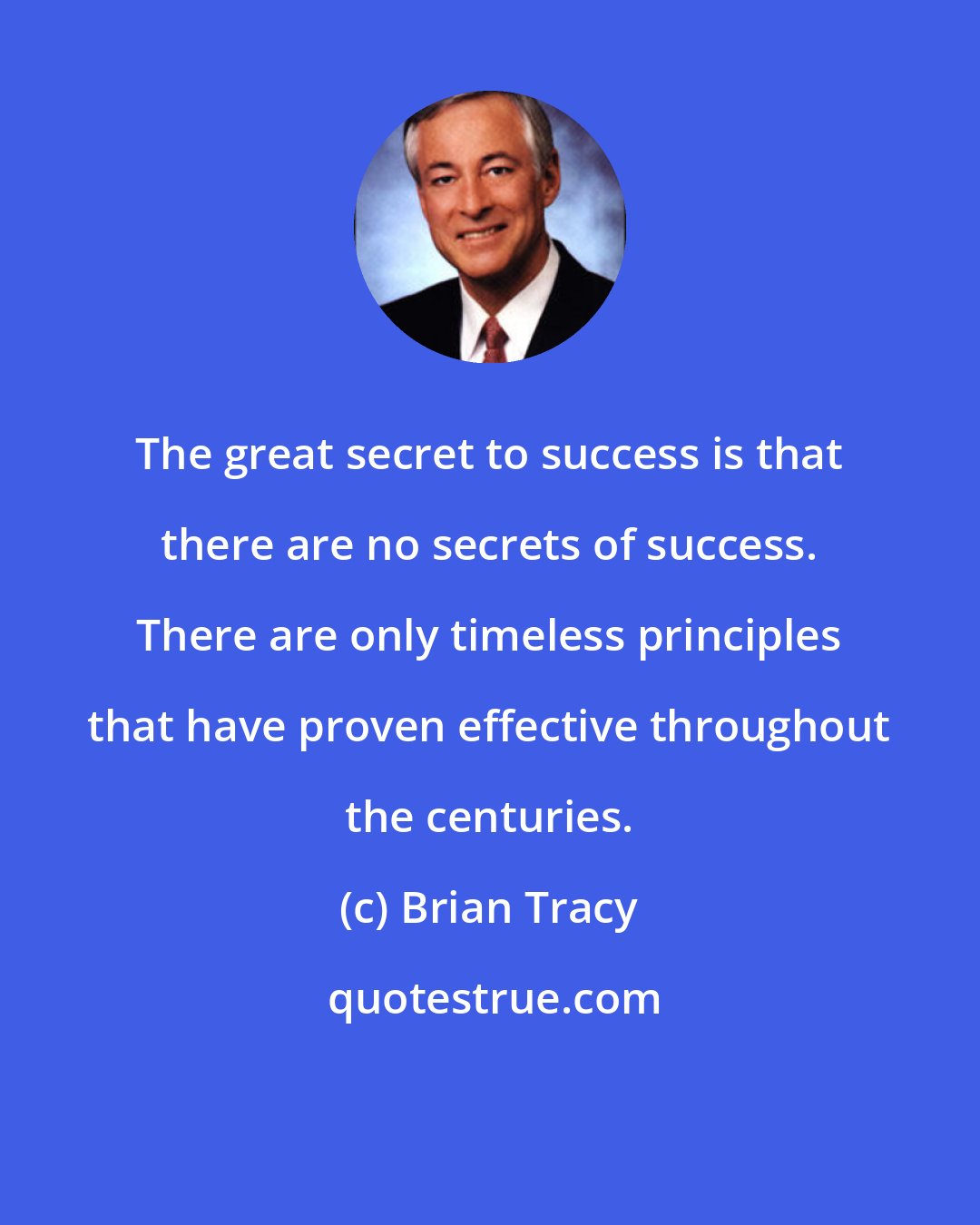 Brian Tracy: The great secret to success is that there are no secrets of success. There are only timeless principles that have proven effective throughout the centuries.