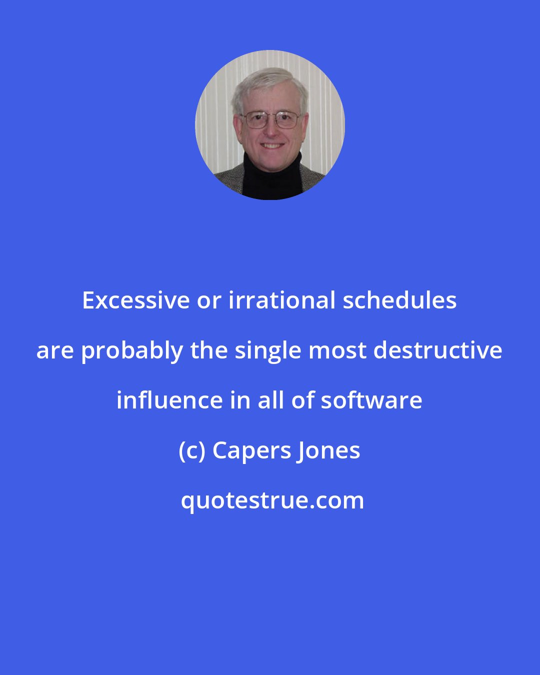 Capers Jones: Excessive or irrational schedules are probably the single most destructive influence in all of software