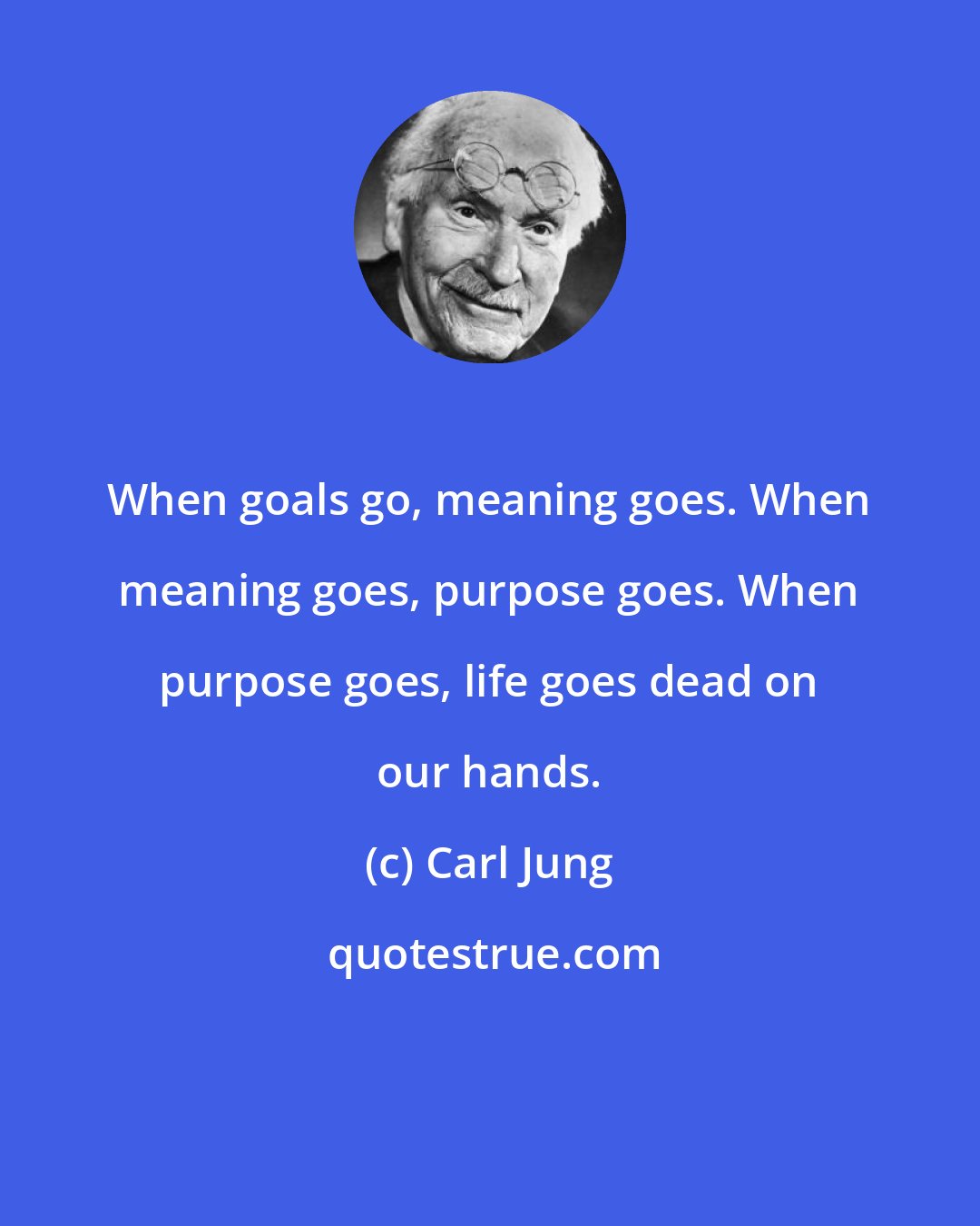 Carl Jung: When goals go, meaning goes. When meaning goes, purpose goes. When purpose goes, life goes dead on our hands.