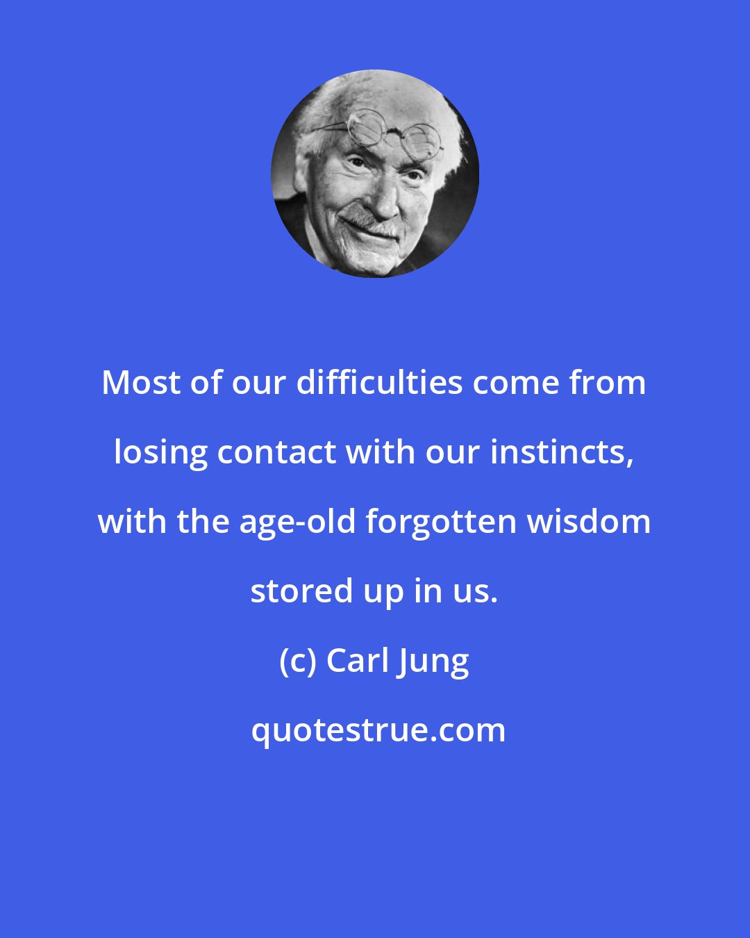 Carl Jung: Most of our difficulties come from losing contact with our instincts, with the age-old forgotten wisdom stored up in us.