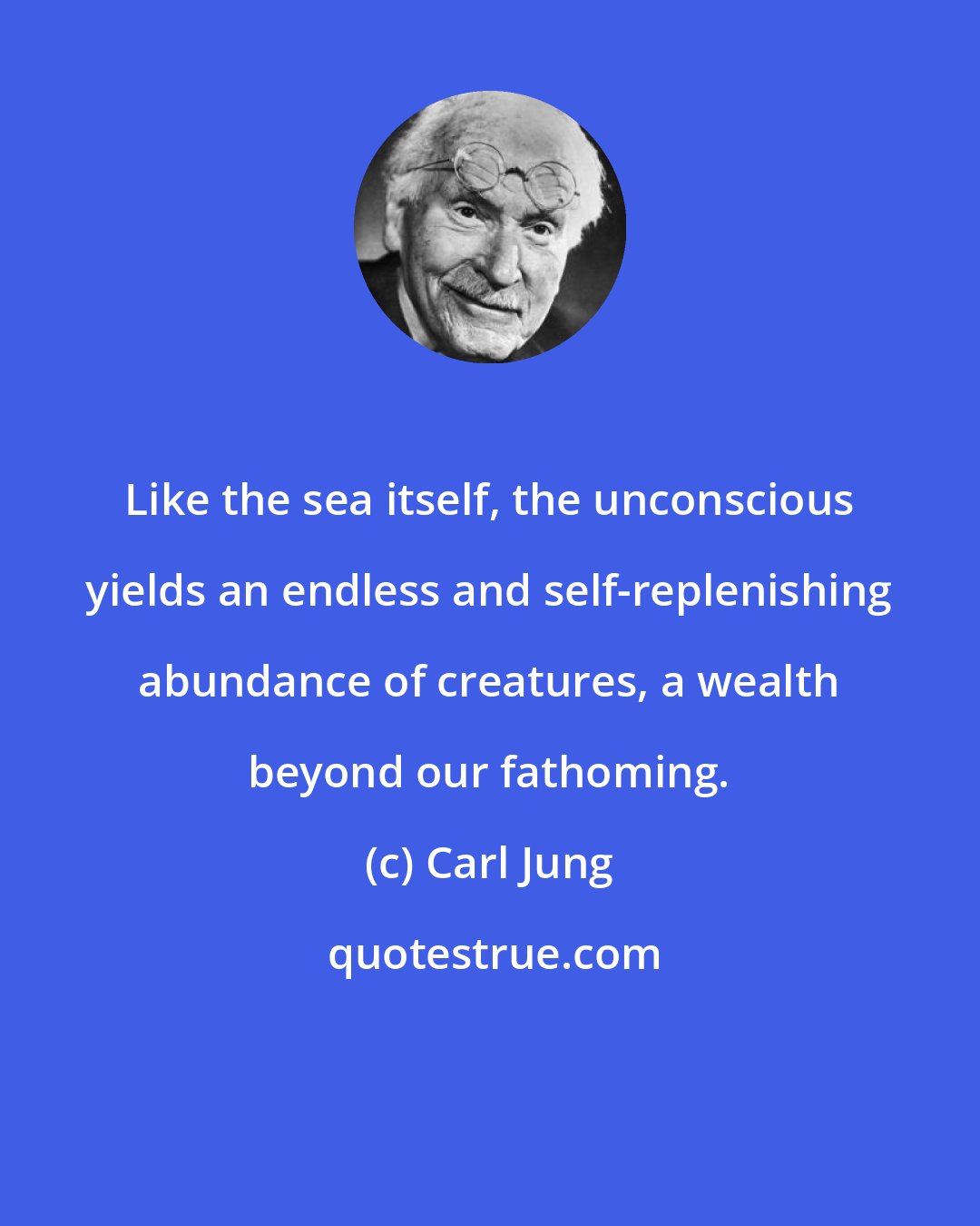 Carl Jung: Like the sea itself, the unconscious yields an endless and self-replenishing abundance of creatures, a wealth beyond our fathoming.