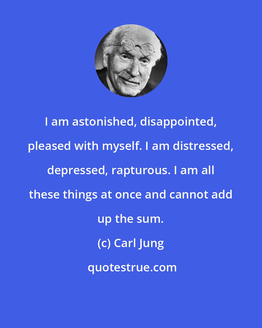 Carl Jung: I am astonished, disappointed, pleased with myself. I am distressed, depressed, rapturous. I am all these things at once and cannot add up the sum.