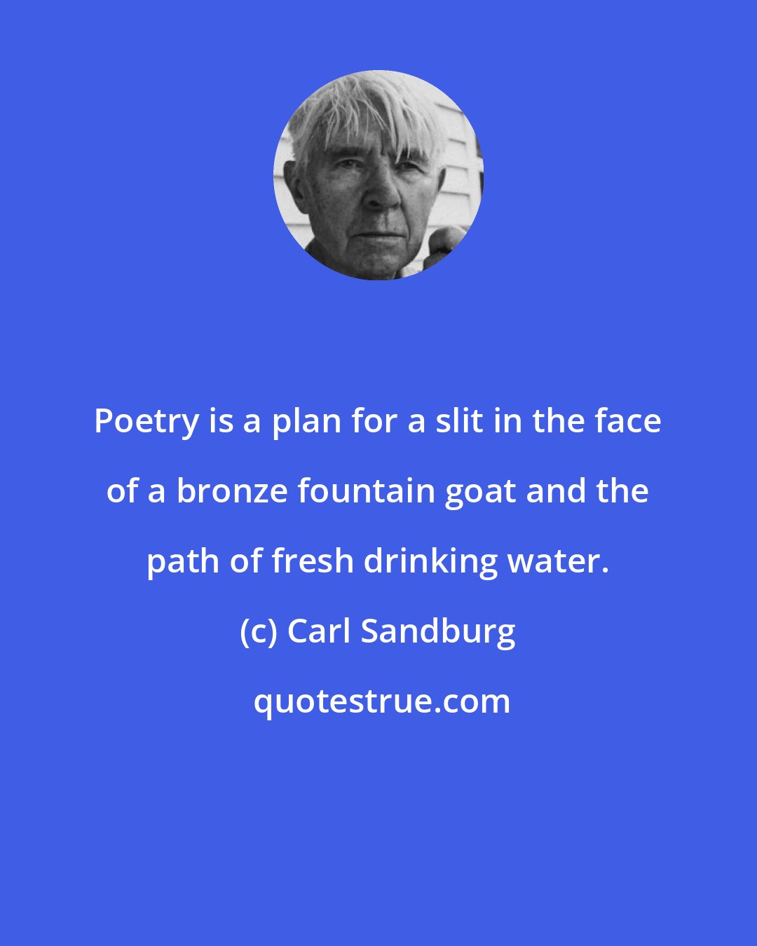 Carl Sandburg: Poetry is a plan for a slit in the face of a bronze fountain goat and the path of fresh drinking water.