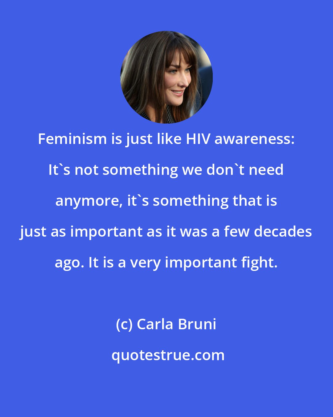 Carla Bruni: Feminism is just like HIV awareness: It's not something we don't need anymore, it's something that is just as important as it was a few decades ago. It is a very important fight.