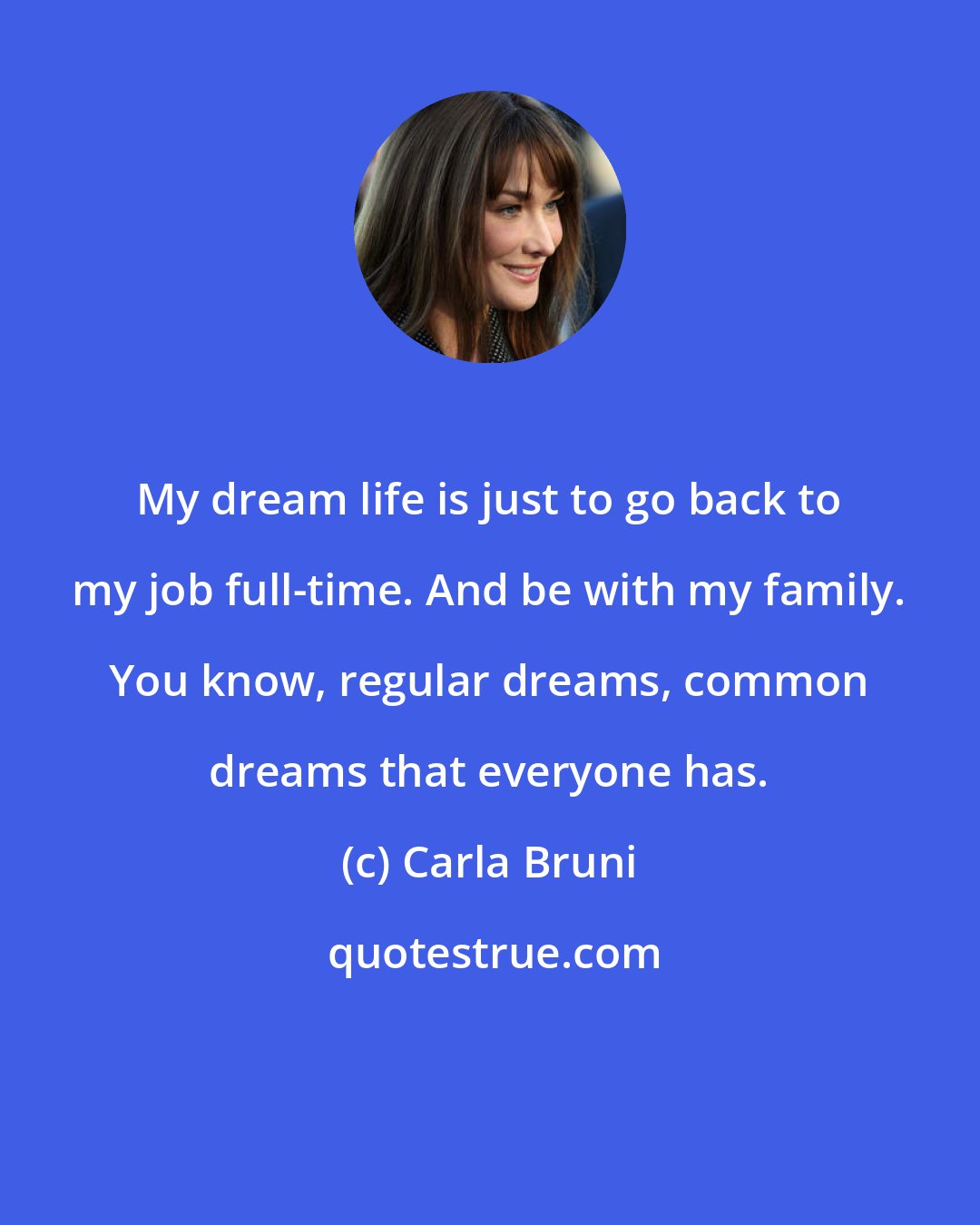 Carla Bruni: My dream life is just to go back to my job full-time. And be with my family. You know, regular dreams, common dreams that everyone has.