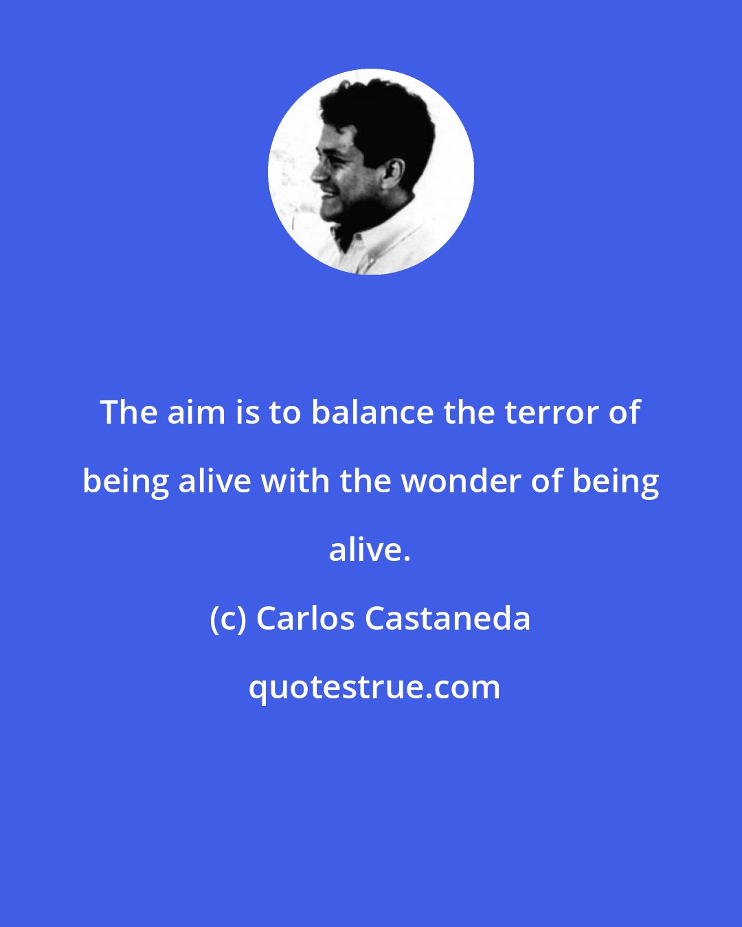 Carlos Castaneda: The aim is to balance the terror of being alive with the wonder of being alive.