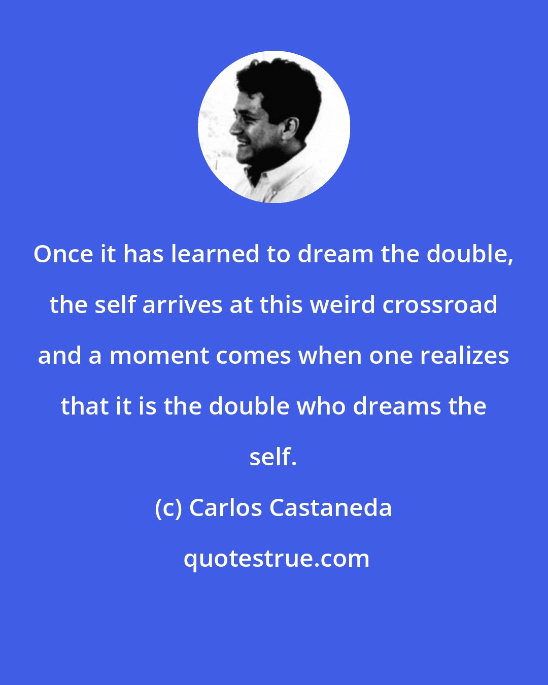 Carlos Castaneda: Once it has learned to dream the double, the self arrives at this weird crossroad and a moment comes when one realizes that it is the double who dreams the self.