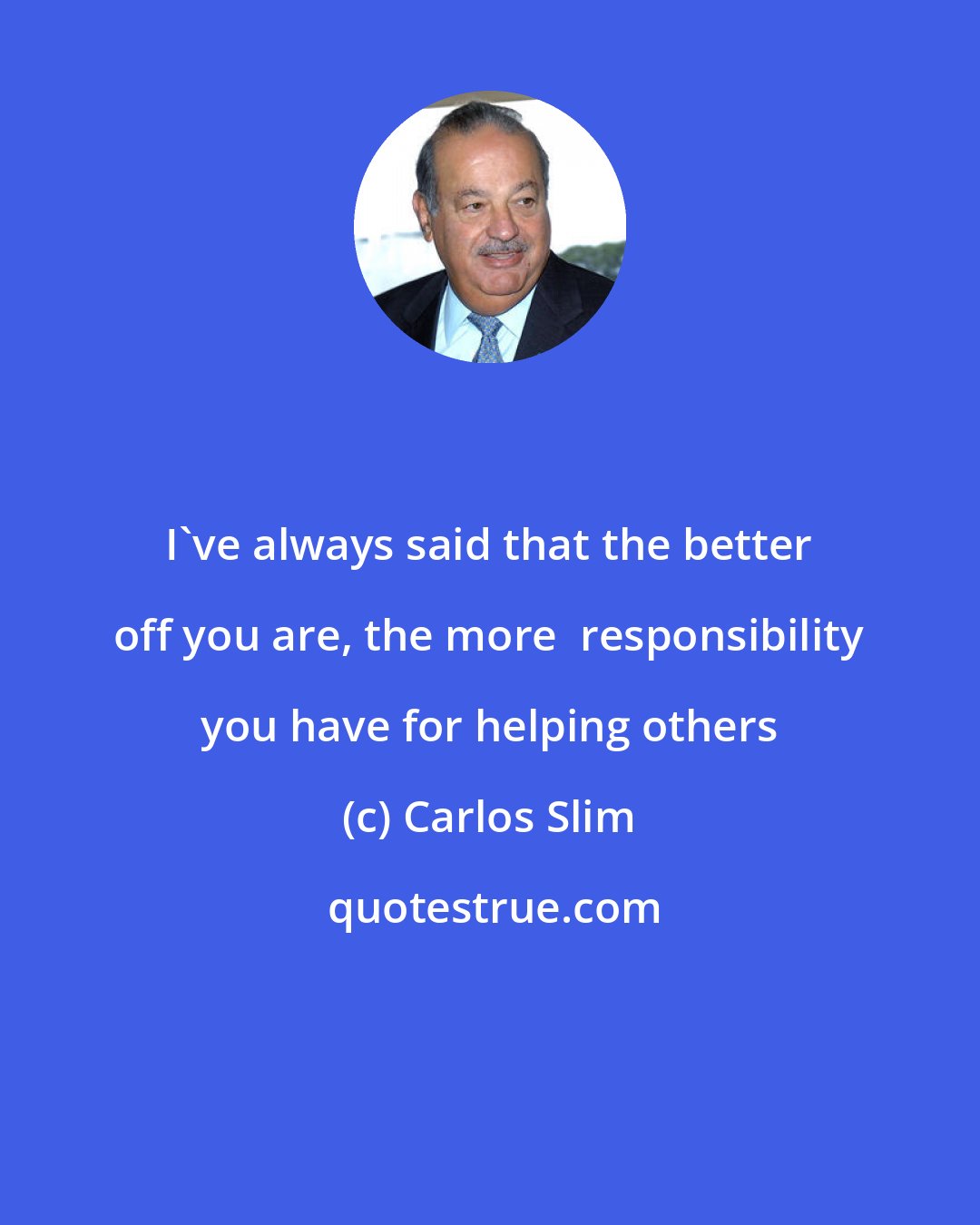 Carlos Slim: I've always said that the better off you are, the more  responsibility you have for helping others