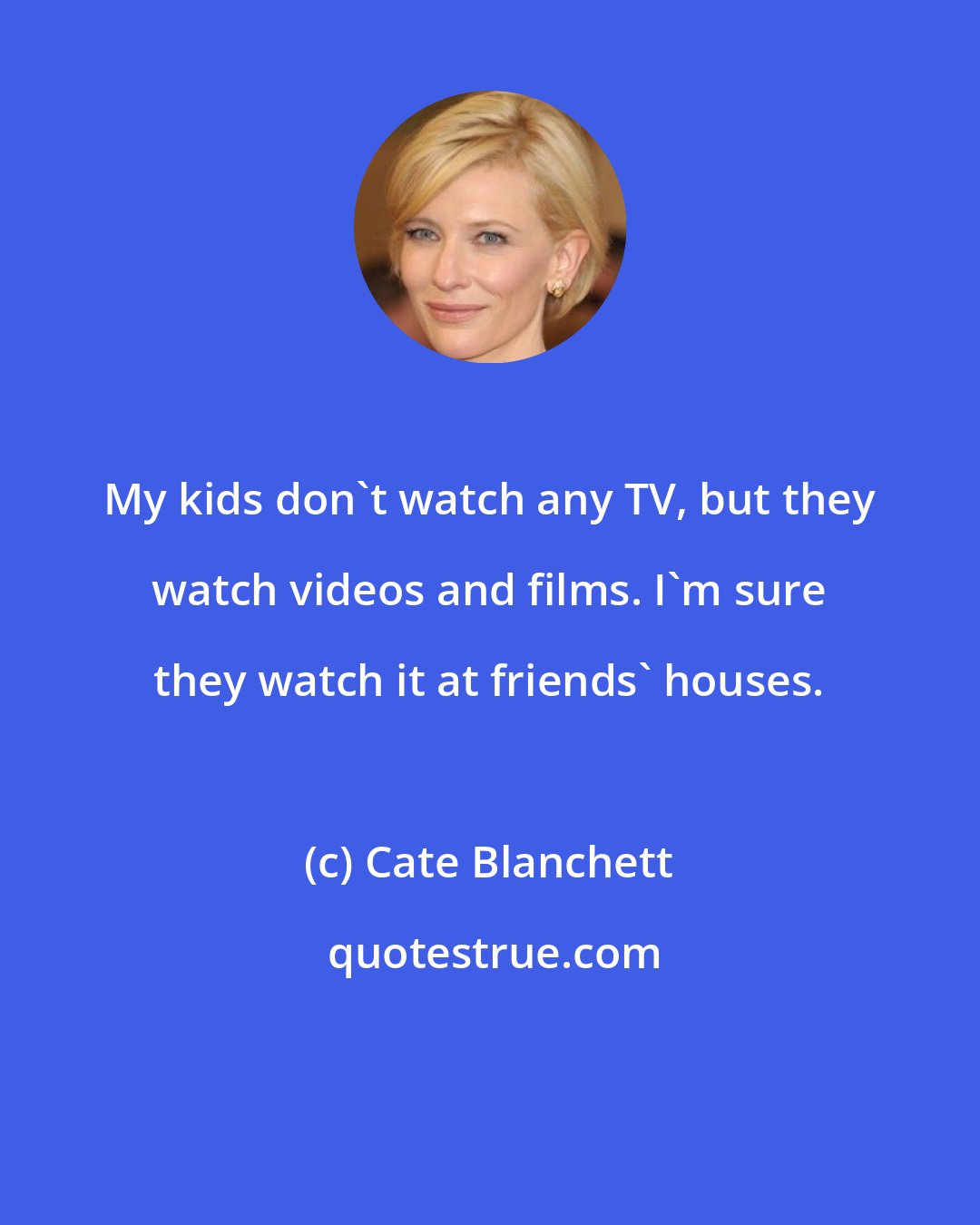 Cate Blanchett: My kids don't watch any TV, but they watch videos and films. I'm sure they watch it at friends' houses.