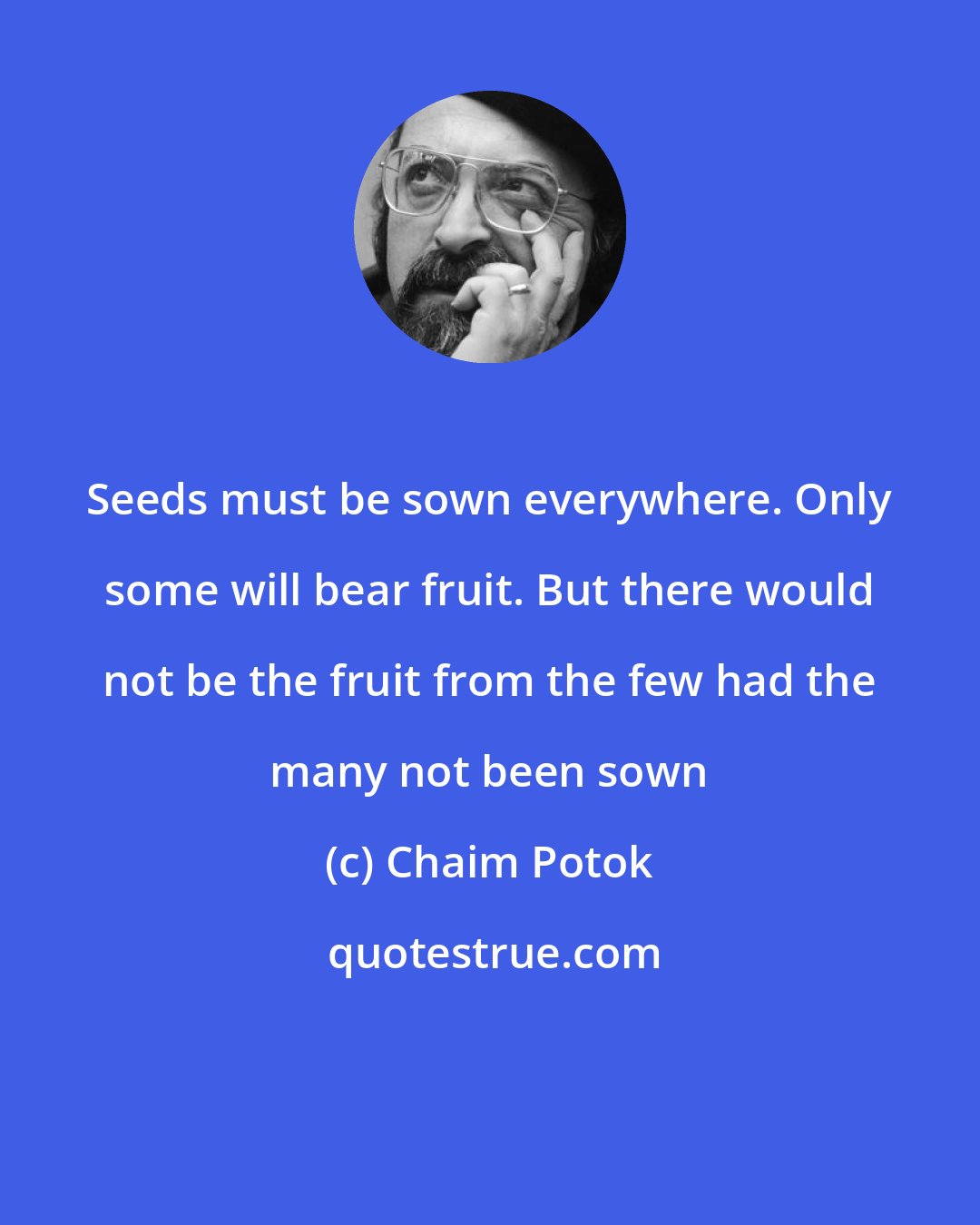 Chaim Potok: Seeds must be sown everywhere. Only some will bear fruit. But there would not be the fruit from the few had the many not been sown