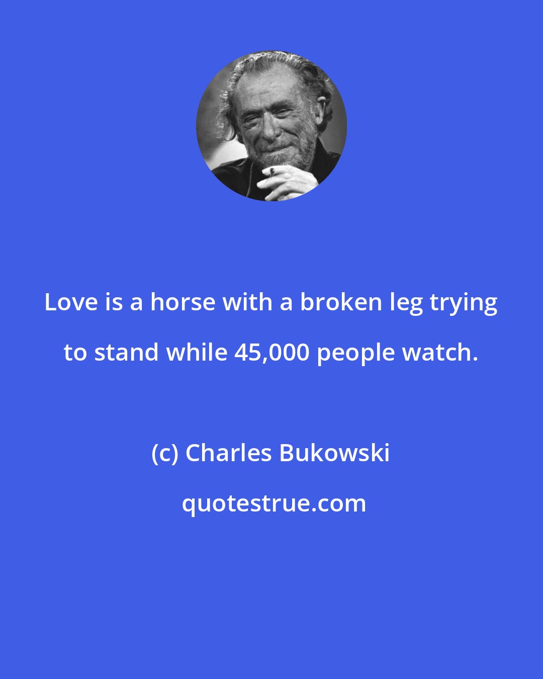 Charles Bukowski: Love is a horse with a broken leg trying to stand while 45,000 people watch.