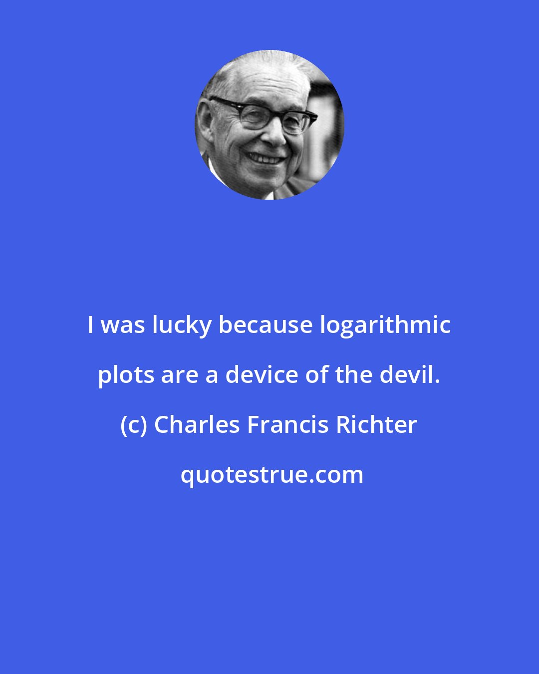 Charles Francis Richter: I was lucky because logarithmic plots are a device of the devil.